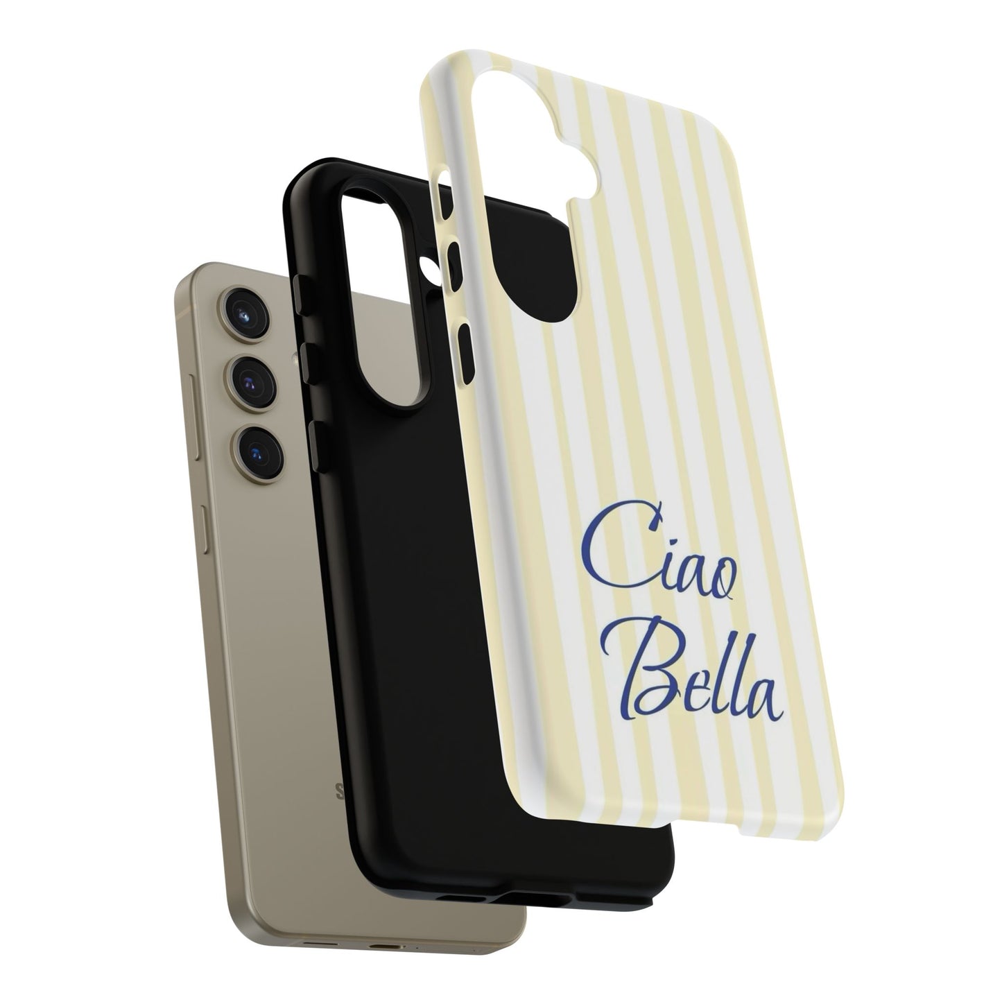 Ciao Bella Phone Case – Striped Elegant Italian Script Protective Cover