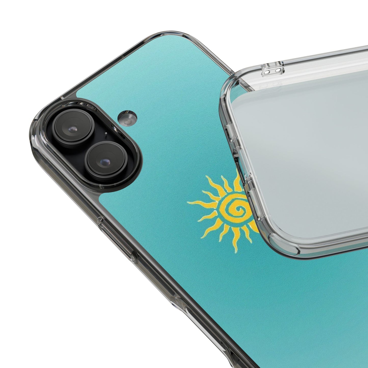 Clear Impact-Resistant Phone Case — Yellow Sun on Teal Gradient
