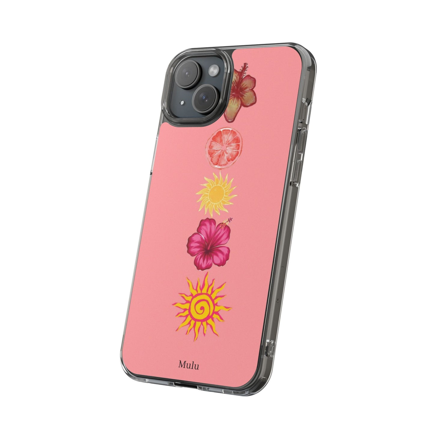 Clear Impact-Resistant Phone Case — Tropical Sun & Hibiscus Floral Design