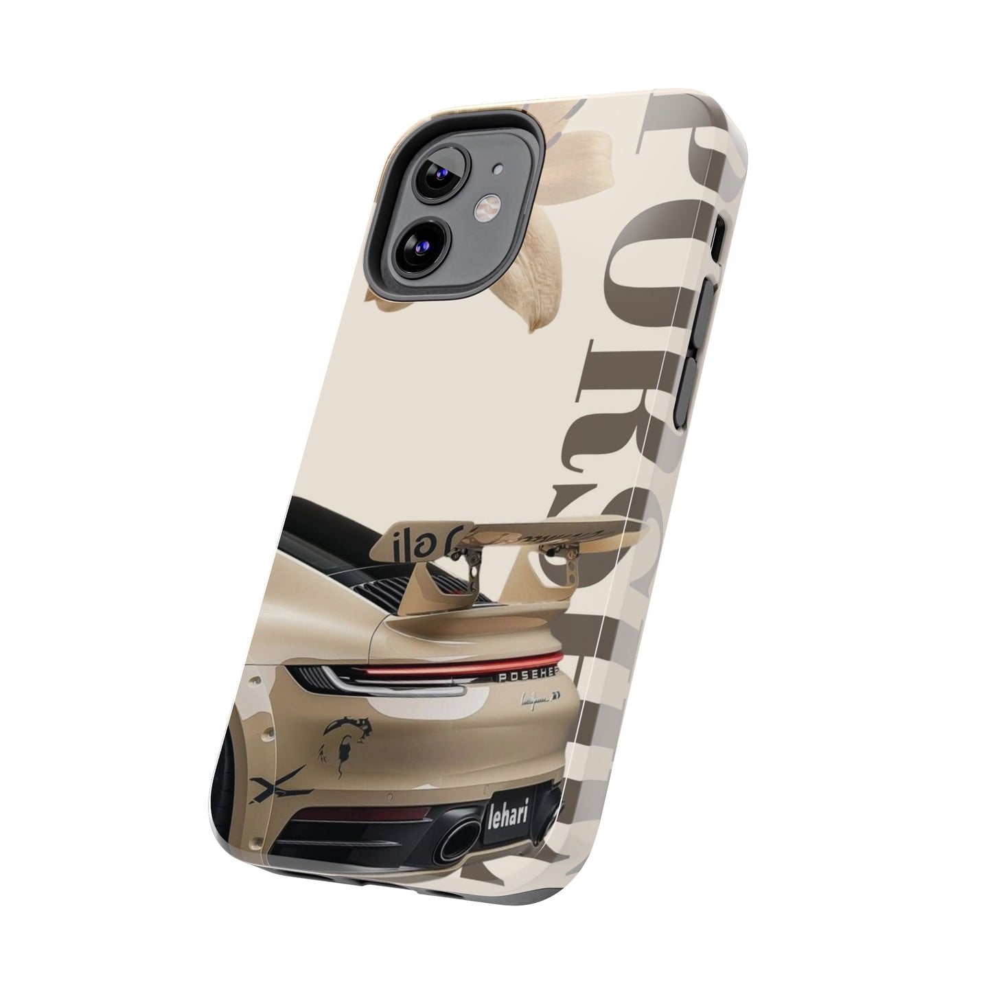 Tough Phone Case — Beige Sports Car Design with 'Tourist' Typography