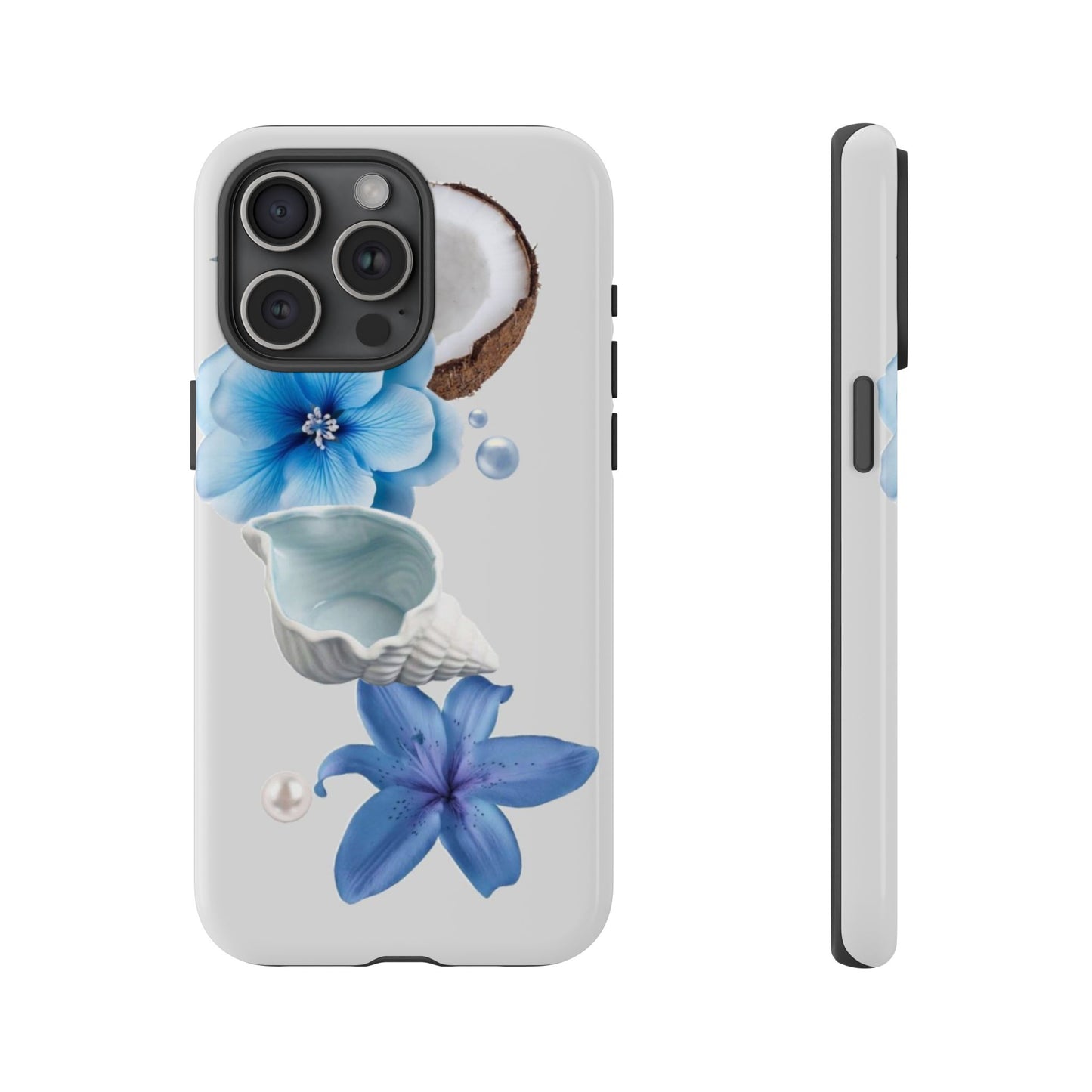 Tropical Blue Floral Phone Case — Coconut, Shell & Starfish Design