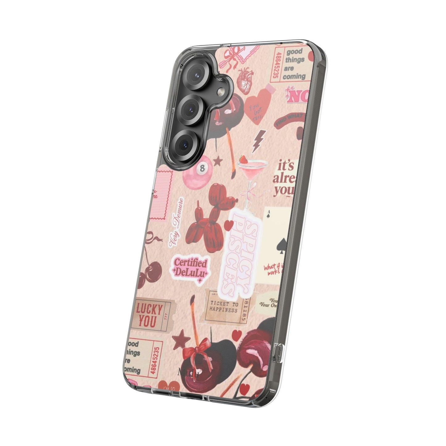 Clear Impact-Resistant Phone Case — Retro Cherry & Sticker Collage