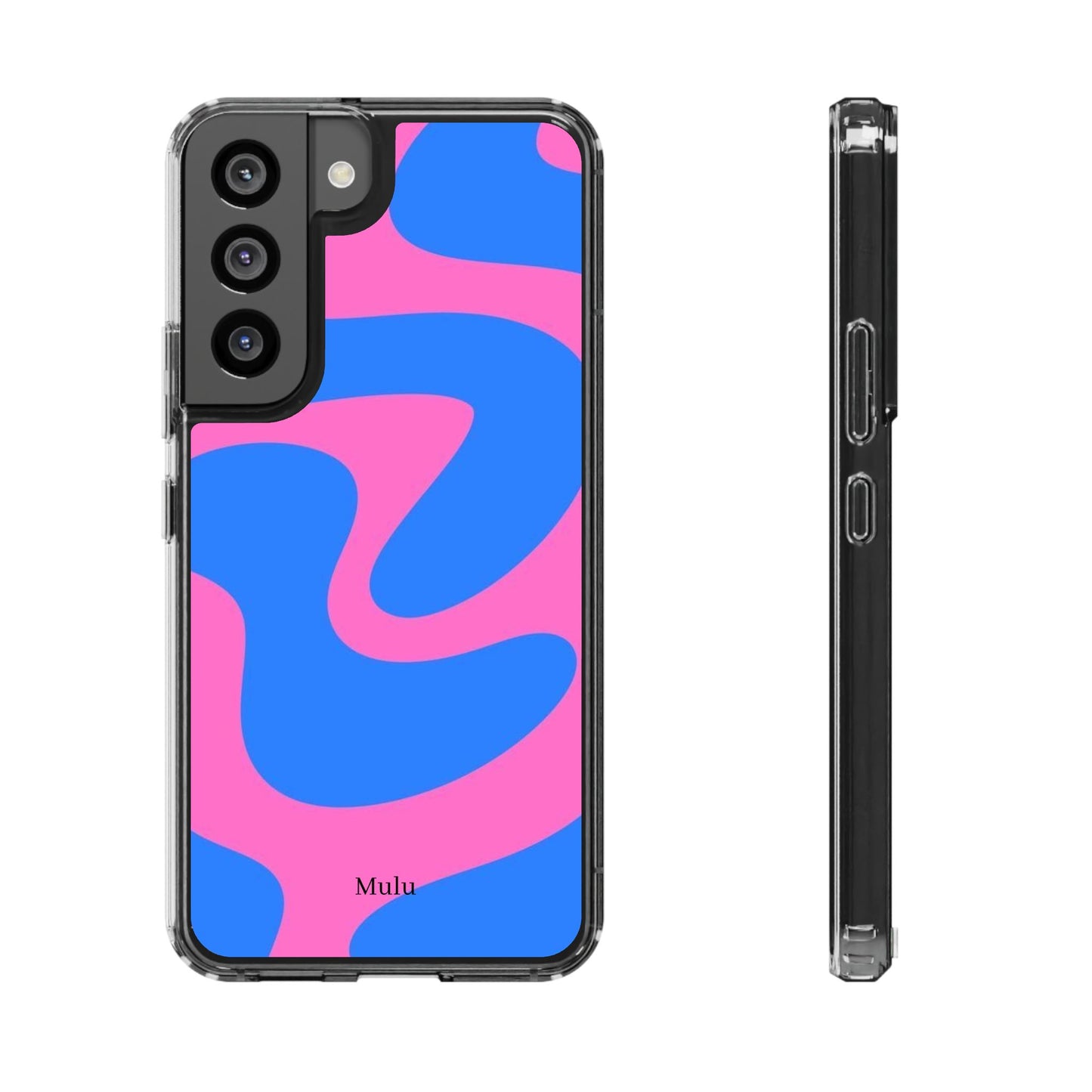 Clear Impact-Resistant Phone Case — Retro Blue & Pink Abstract Swirl