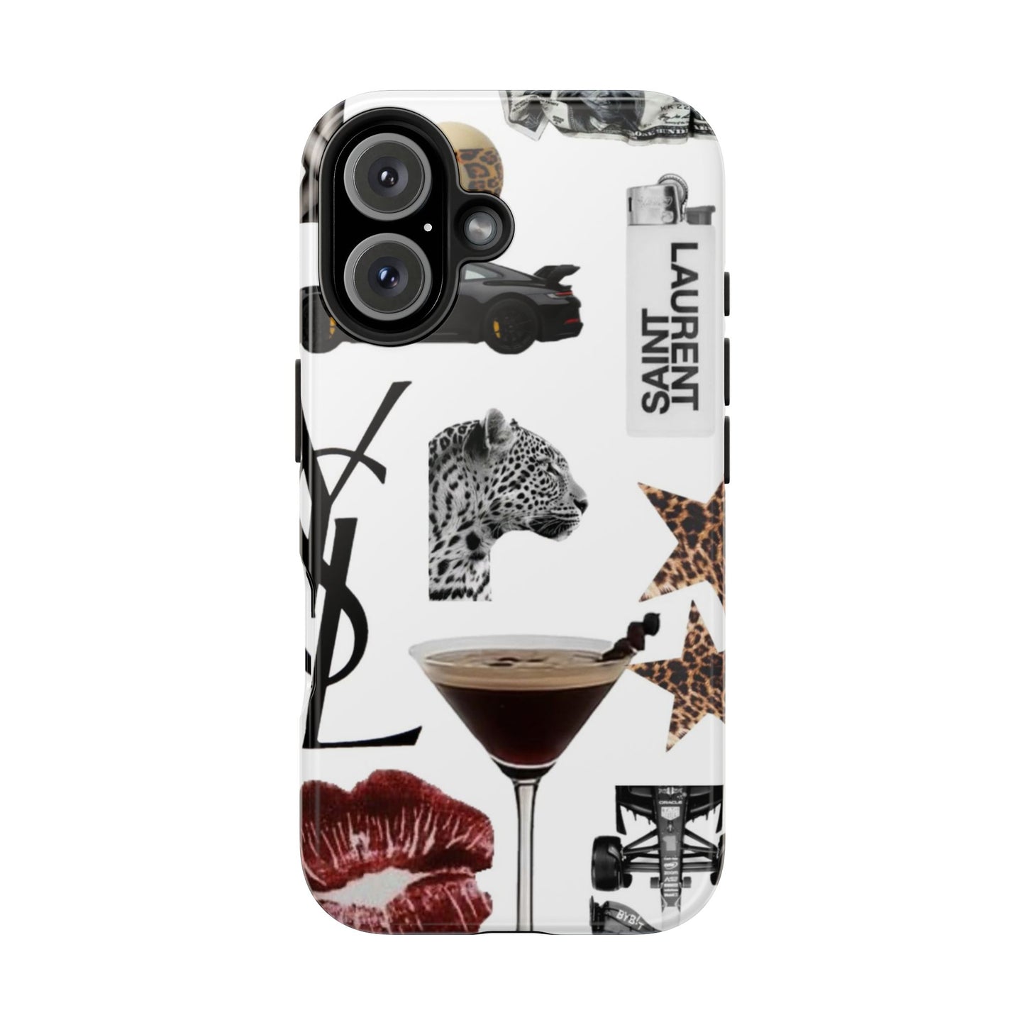 Tough Phone Case — Luxe Fashion Collage with Leopard, Martini & Kiss Print