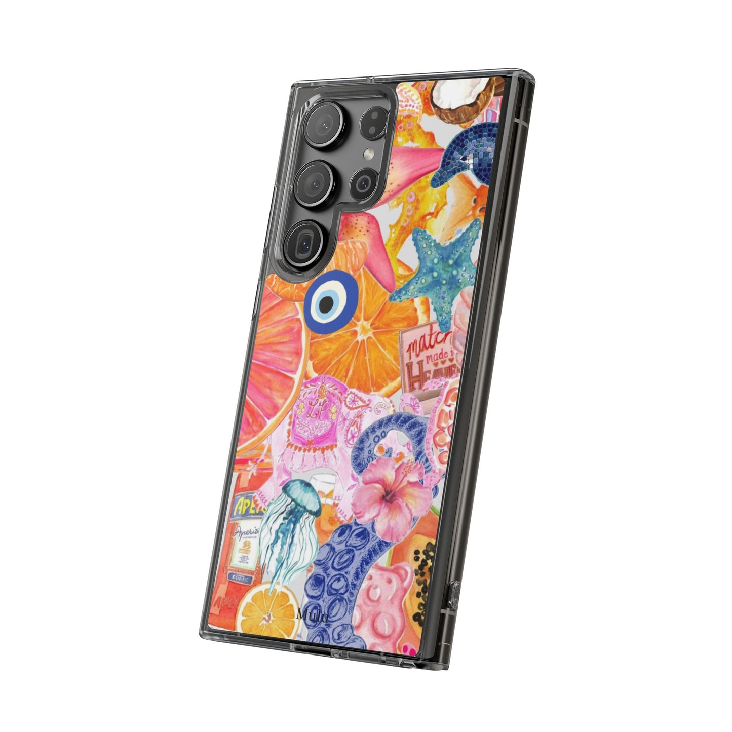 Clear Impact-Resistant Phone Case — Colorful Tropical Collage Design