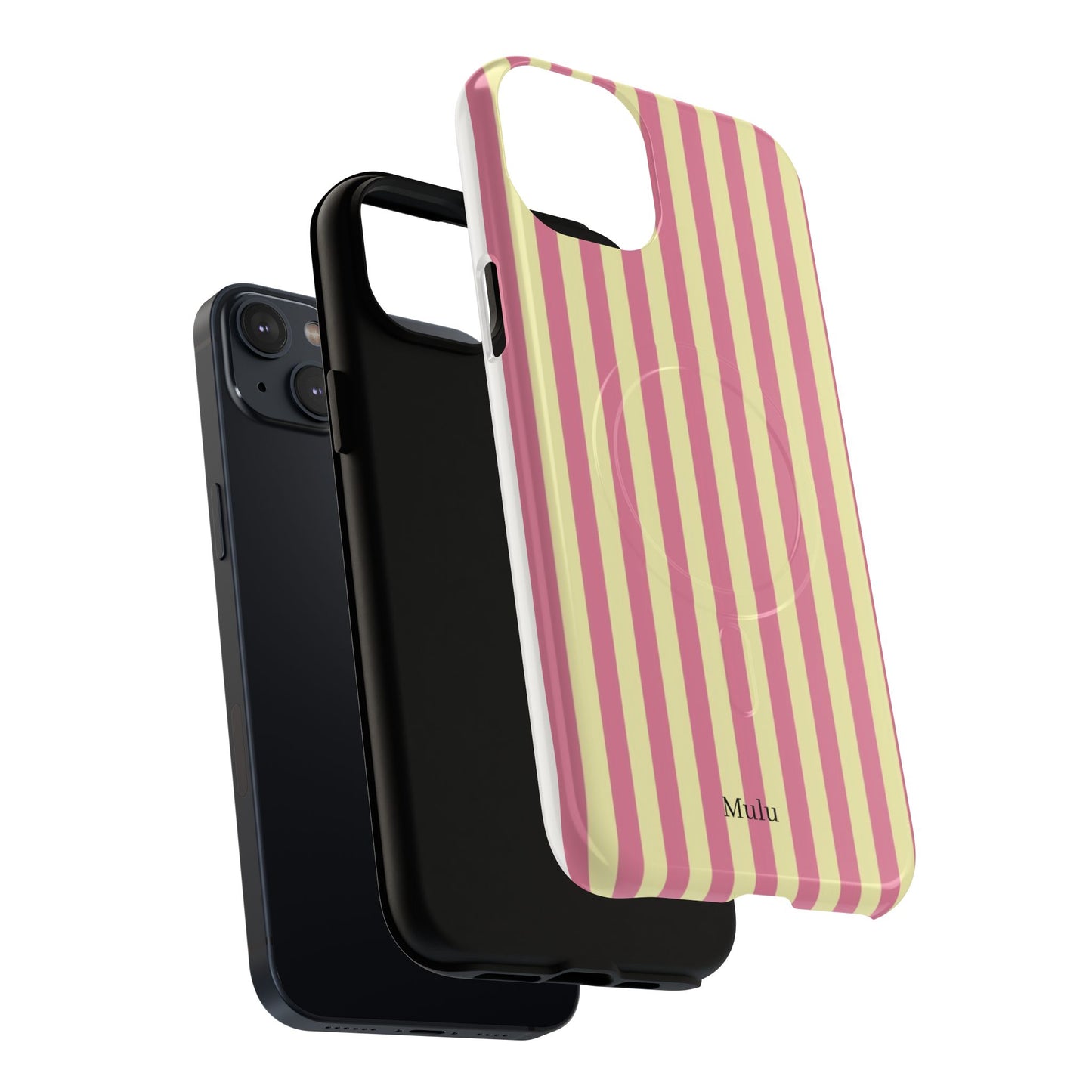 Striped Pink & Yellow Magnetic Tough Phone Case — Retro Pastel Protection