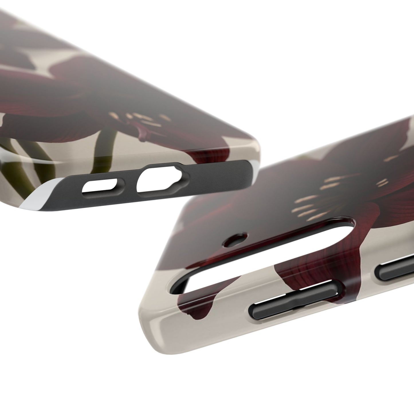 Amaryllis Noir Tough Phone Case — Dark Burgundy Floral Protective Cover