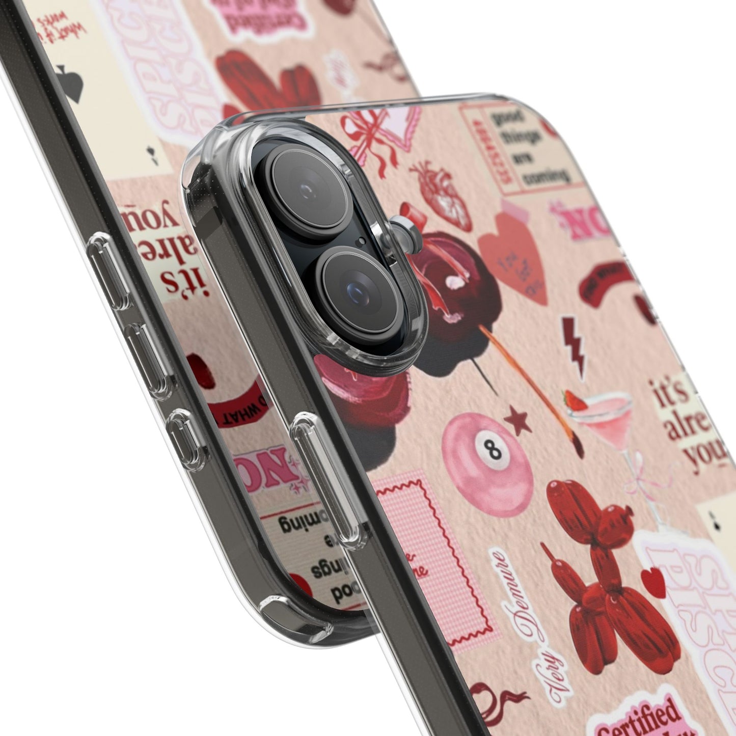 Clear Impact-Resistant Phone Case — Retro Cherry & Sticker Collage