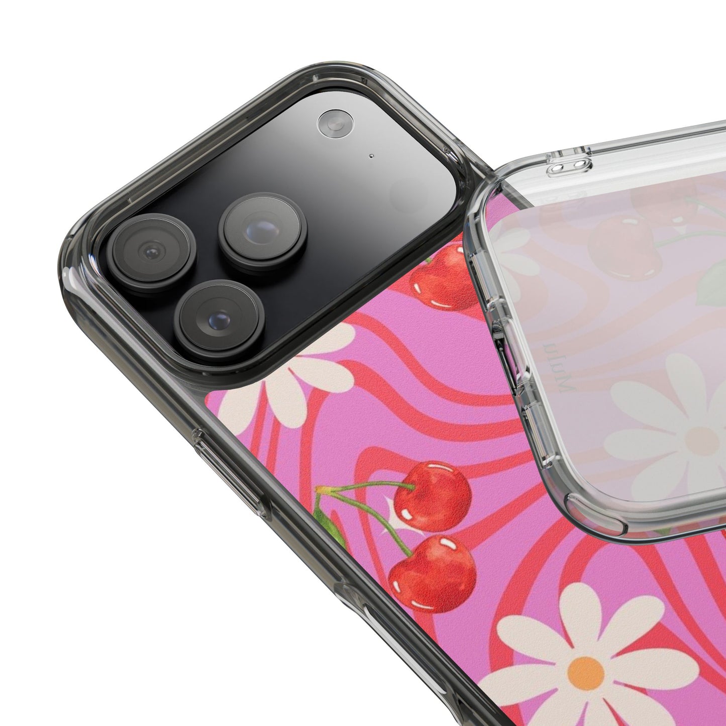 Clear Impact Phone Case — Retro Cherry & Daisy Floral Design