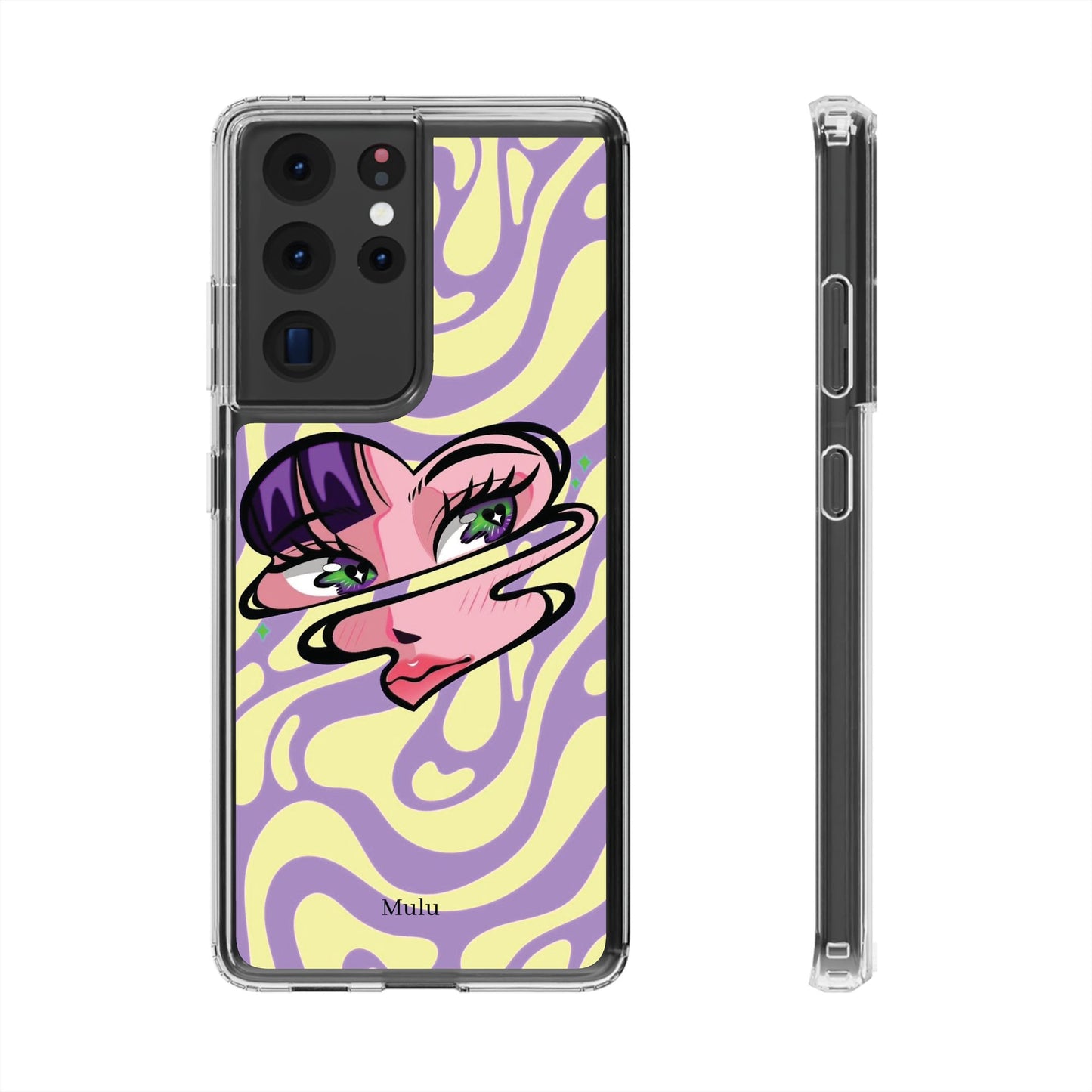 Clear Impact-Resistant Case — Retro Psychedelic Heart Face Design