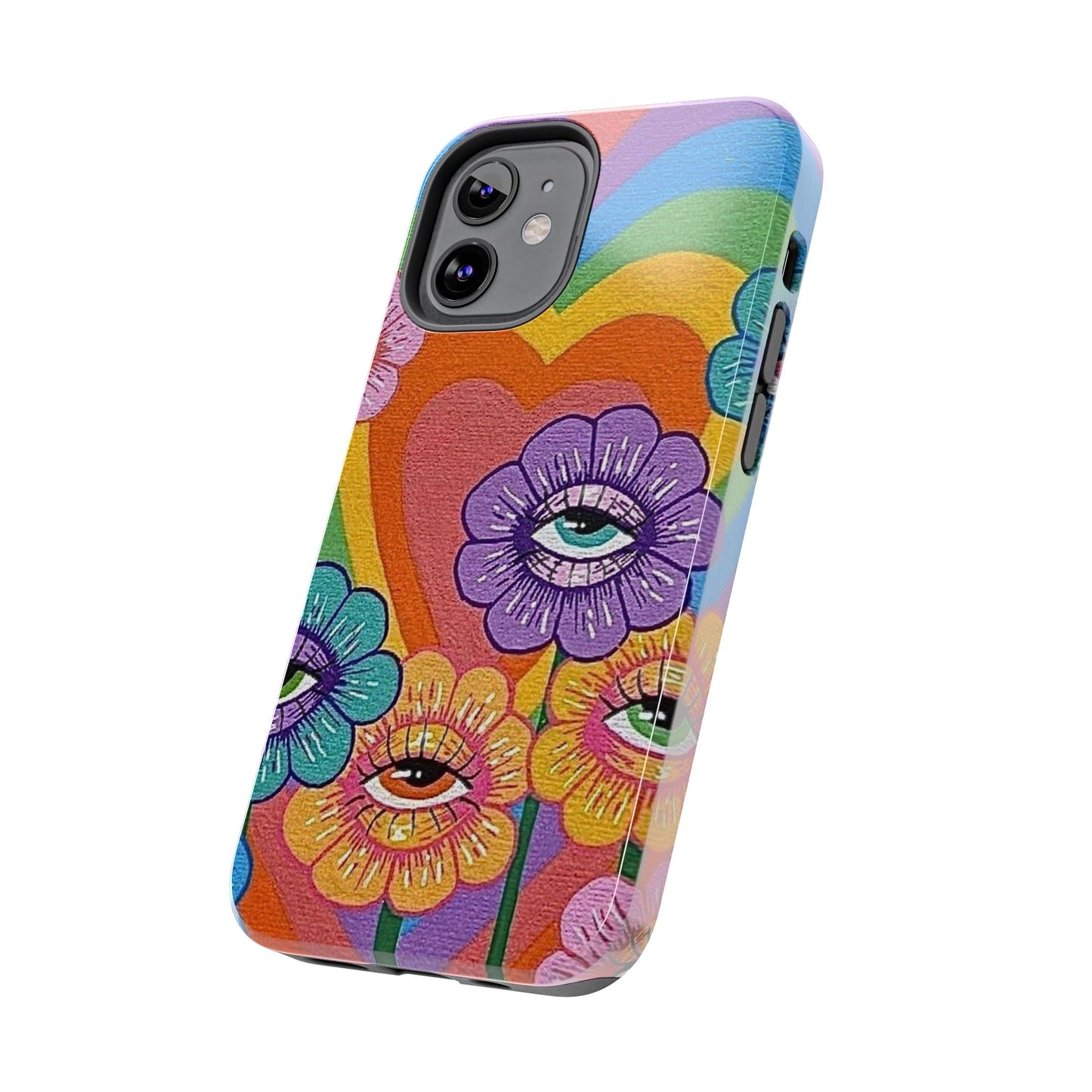 Psychedelic Eye Flower Tough Phone Case — Retro Rainbow Protective iPhone Cover