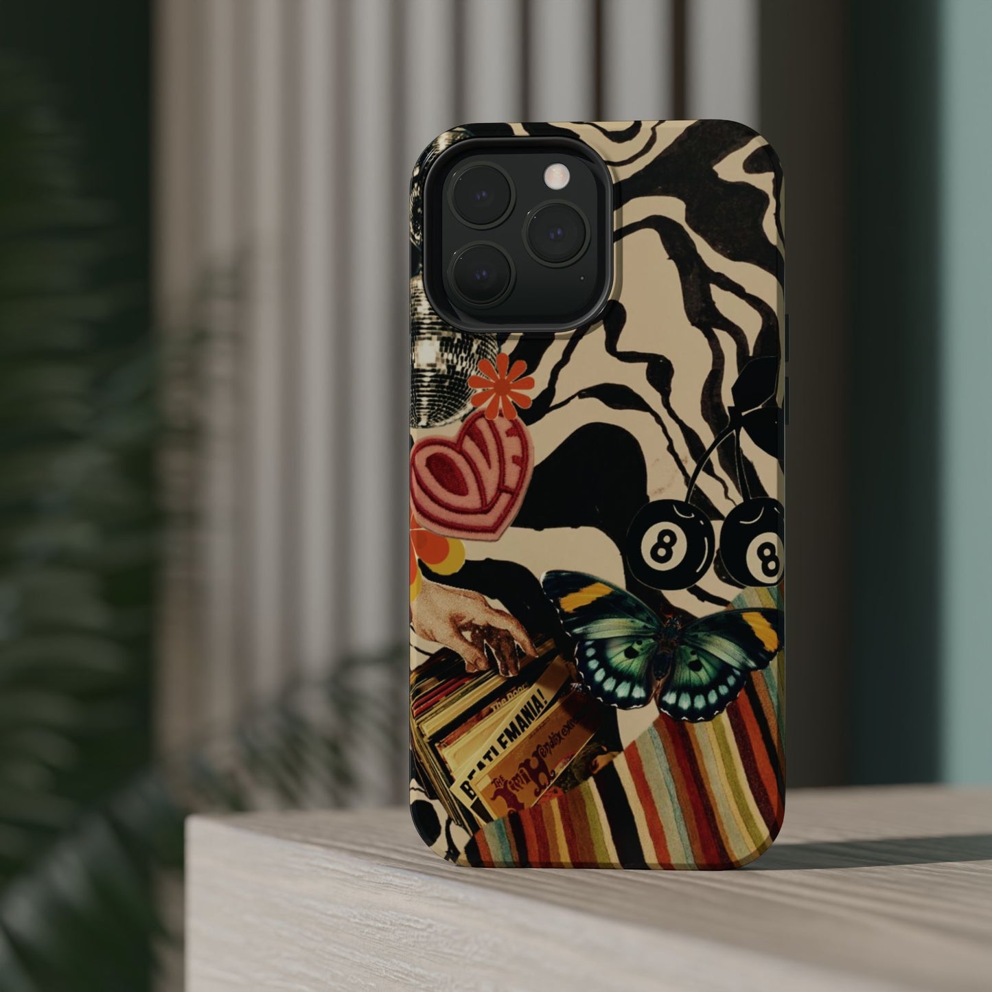 Phone Case — Retro Collage Magnetic Impact-Resistant Case with Butterfly & Zebra Print
