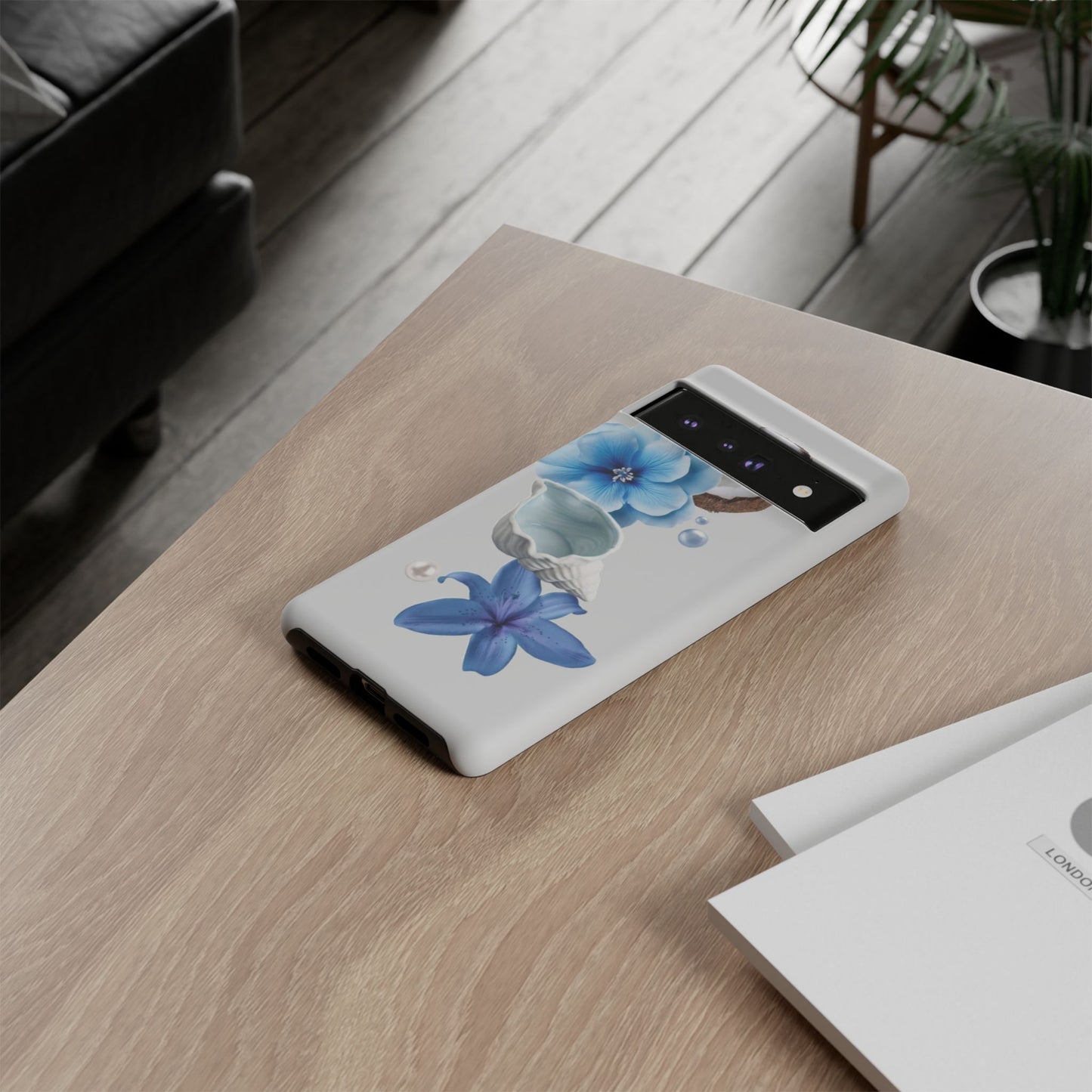 Tropical Blue Floral Phone Case — Coconut, Shell & Starfish Design