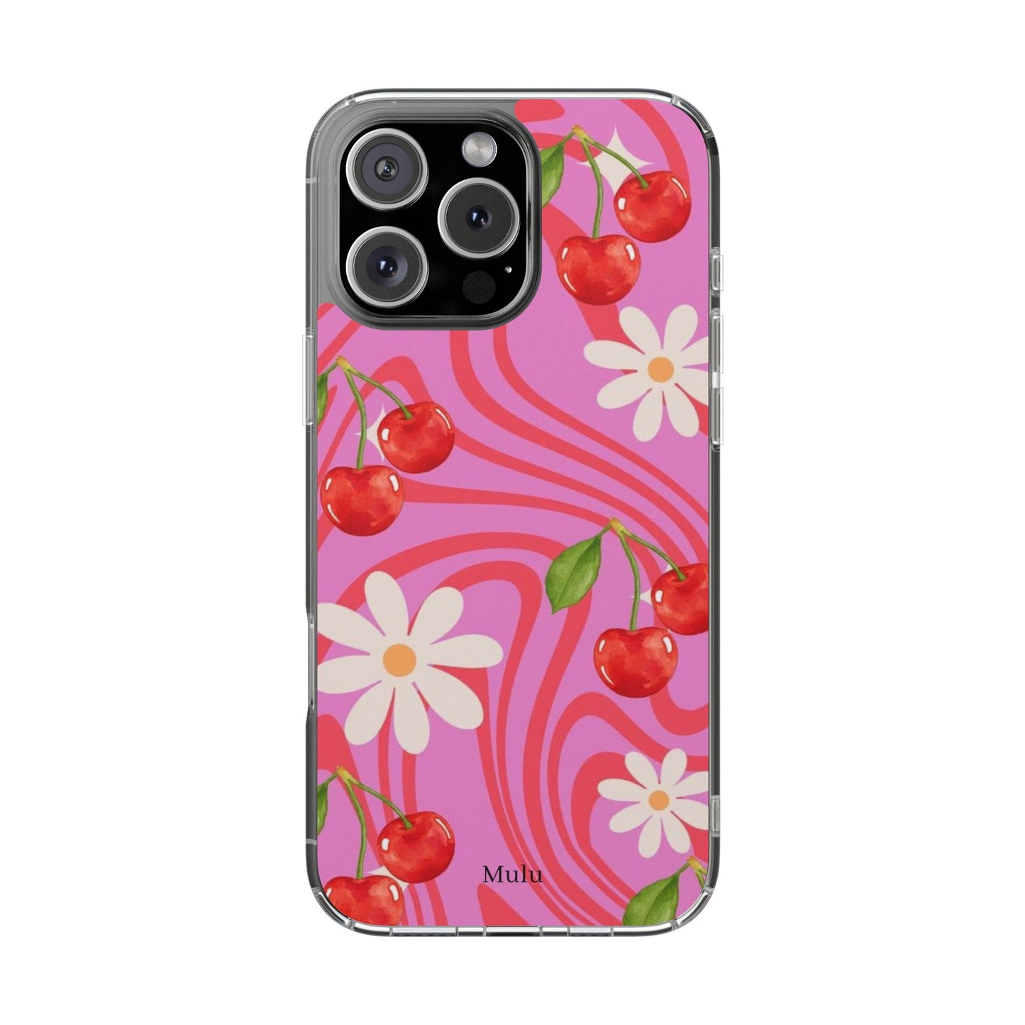 Clear Impact Phone Case — Retro Cherry & Daisy Floral Design