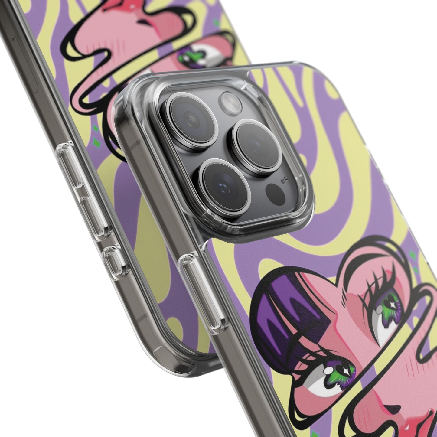 Clear Impact-Resistant Case — Retro Psychedelic Heart Face Design