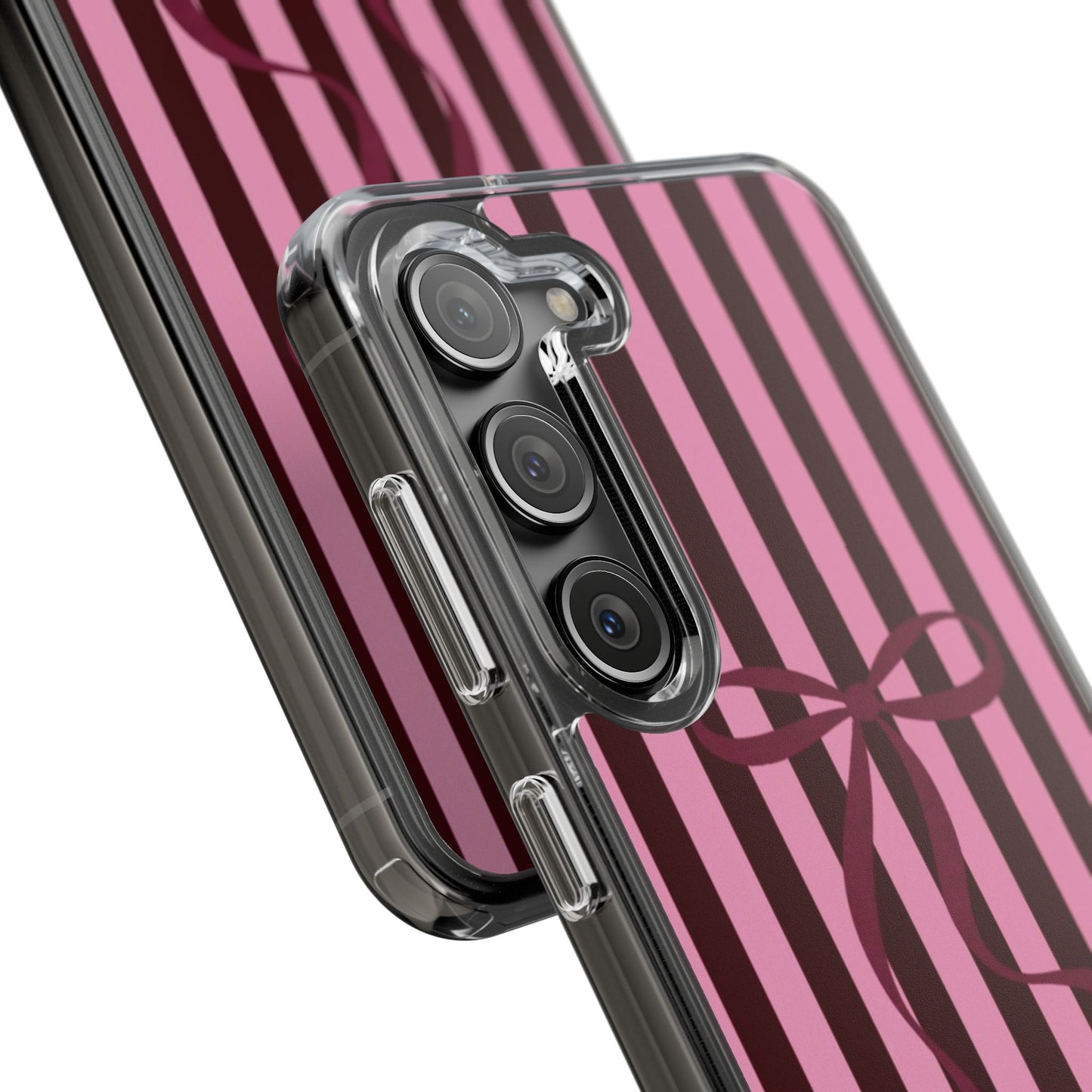 Pink Striped Ribbon Clear Impact-Resistant Phone Case
