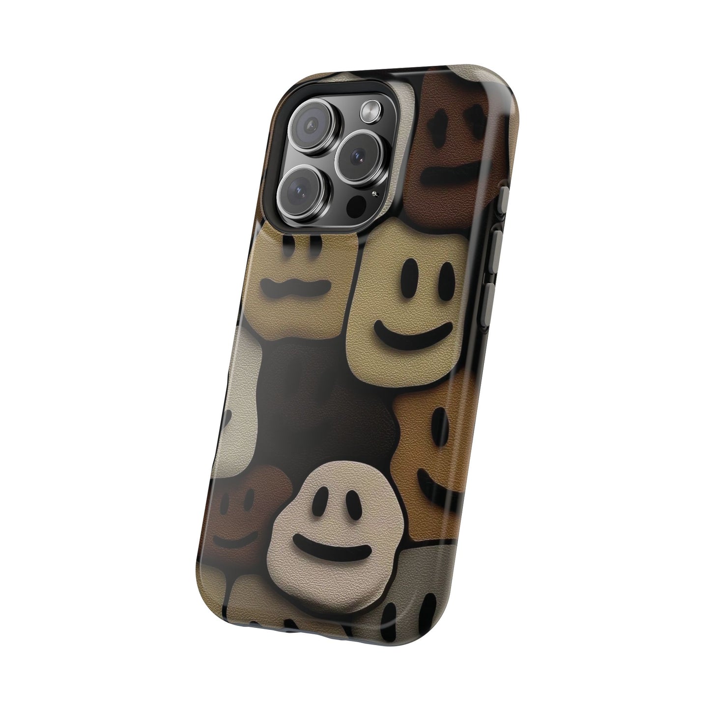 Magnetic Impact-Resistant Case — Brown Smiley Tile Phone Cover
