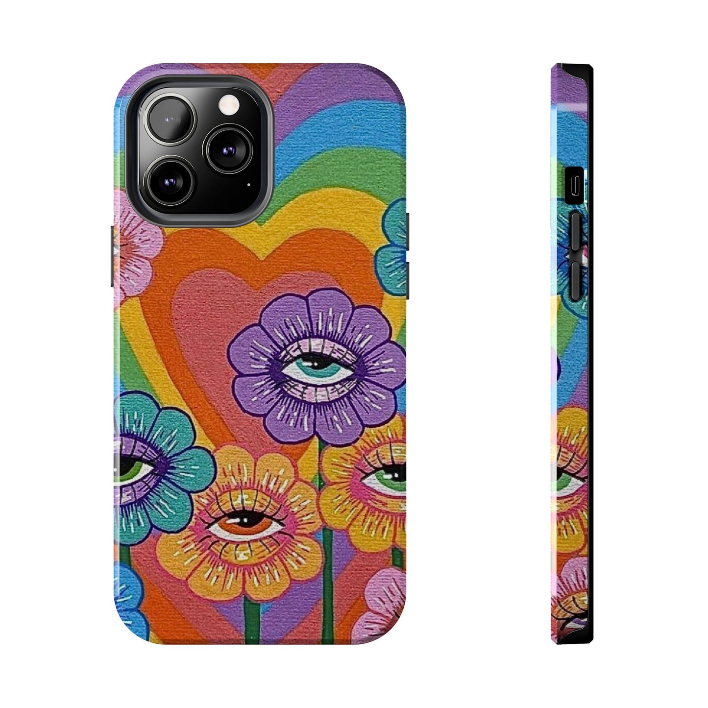 Psychedelic Eye Flower Tough Phone Case — Retro Rainbow Protective iPhone Cover
