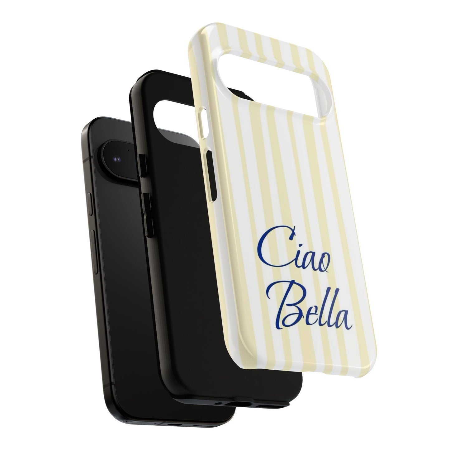 Ciao Bella Phone Case – Striped Elegant Italian Script Protective Cover