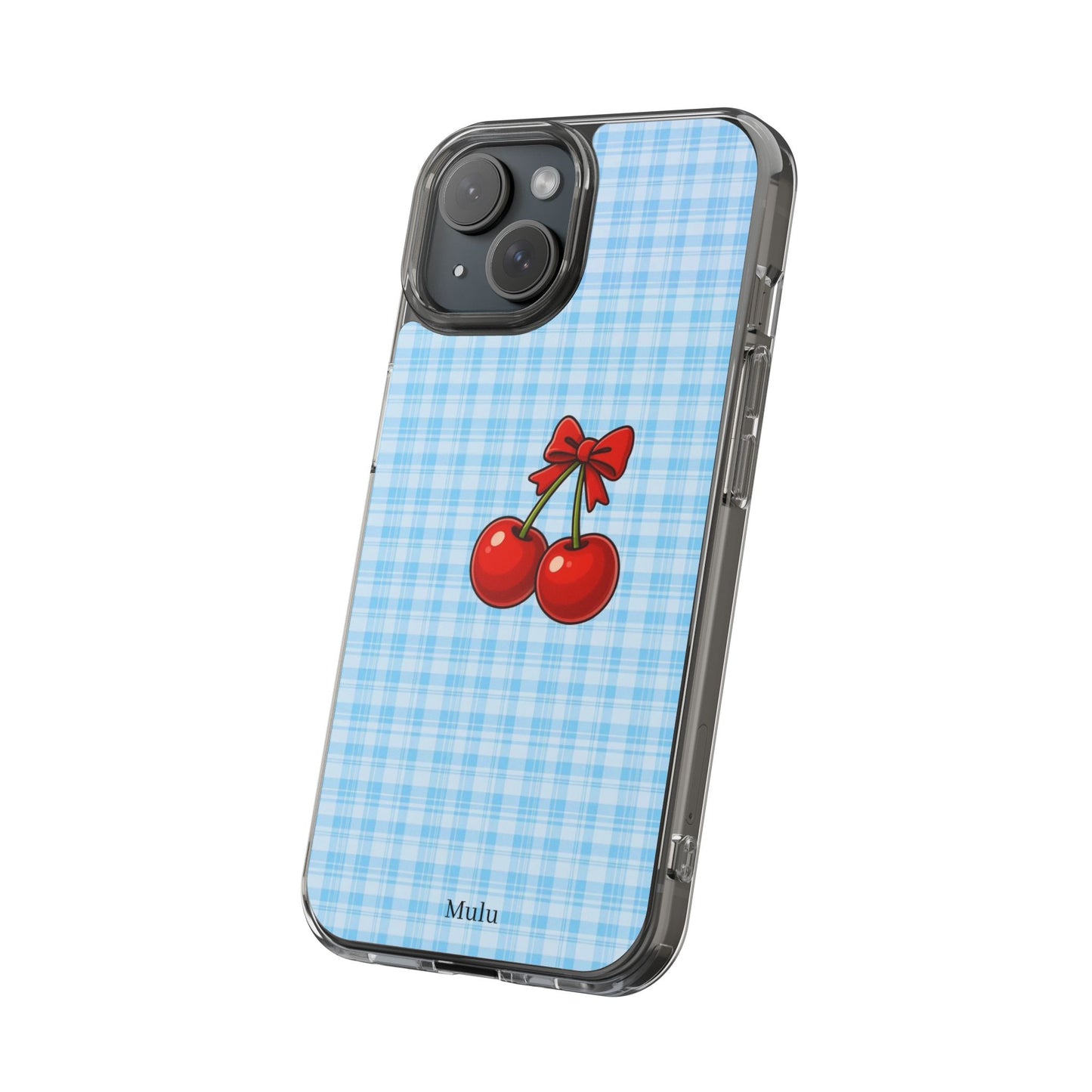 Clear Cherry Gingham Phone Case — Impact-Resistant Clear Case with Red Cherry Design
