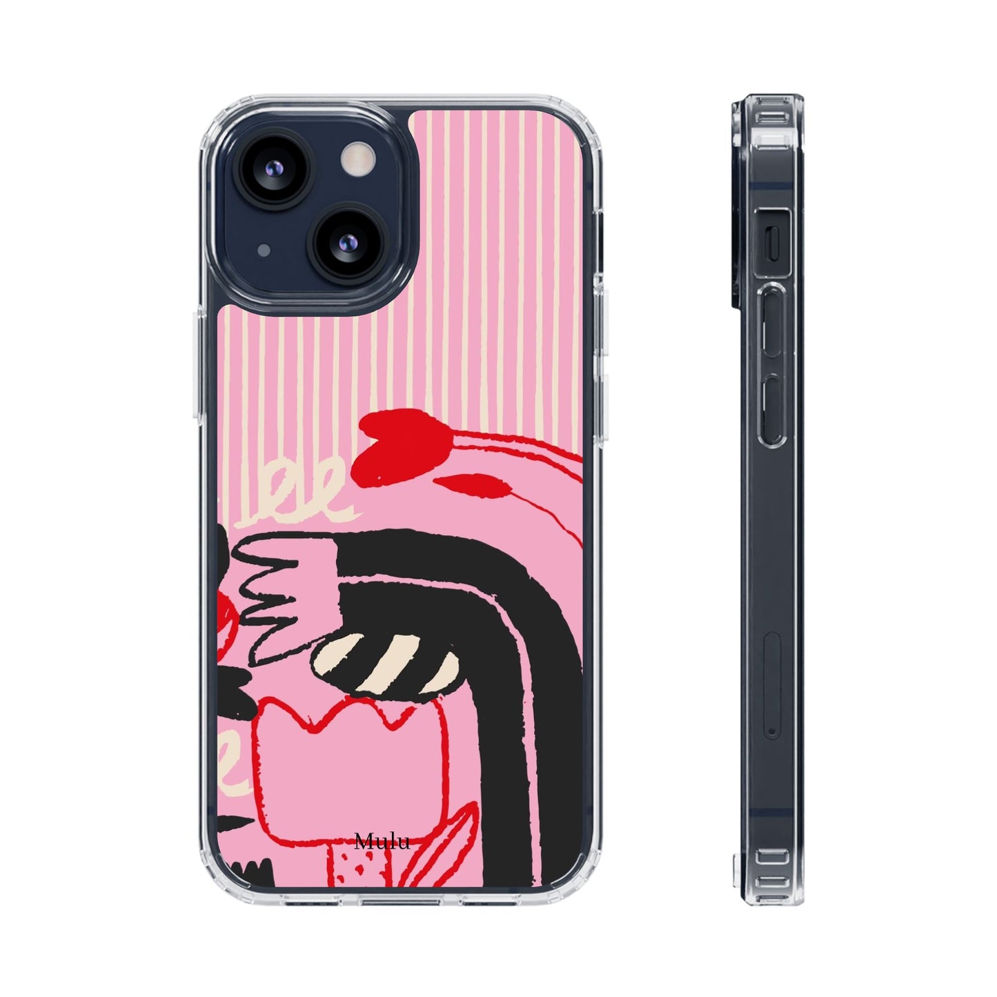 Clear Impact-Resistant Case — Pink Cute Heart Cartoon Design
