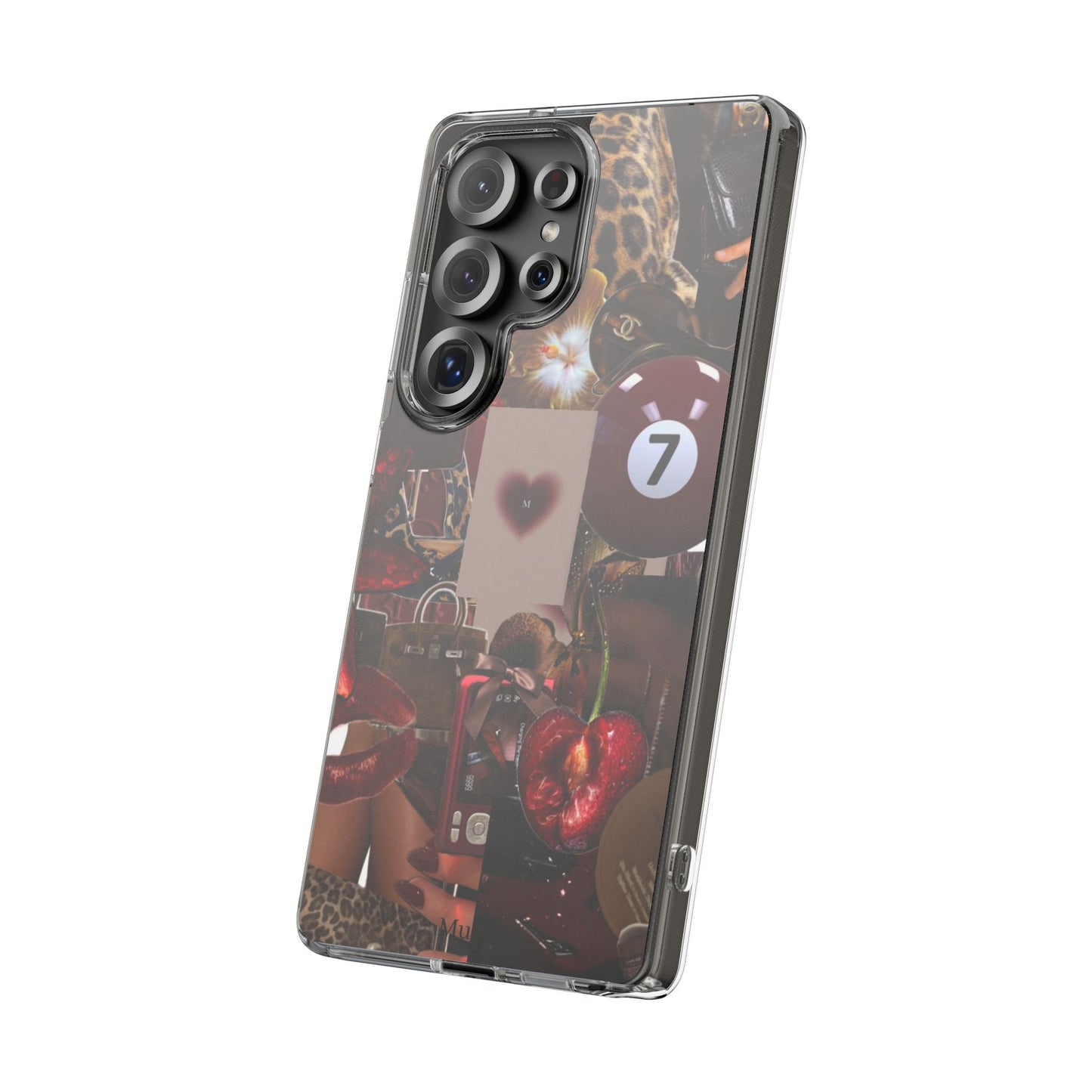 Clear Impact-Resistant Phone Case — Retro Cherry Collage Design