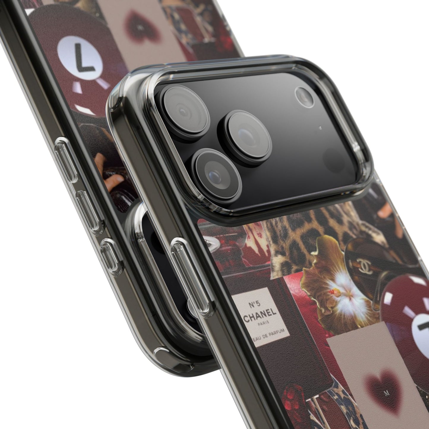 Clear Impact-Resistant Phone Case — Retro Cherry Collage Design