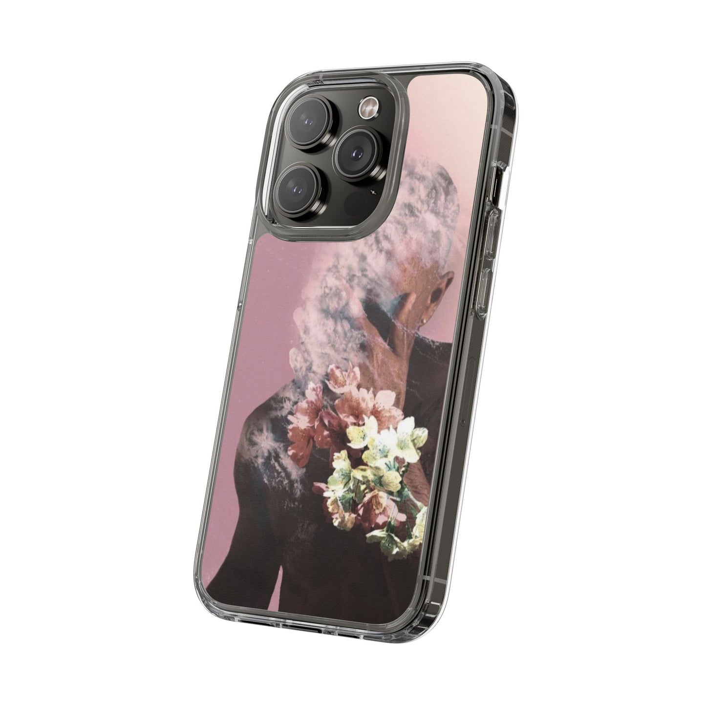 Clear Phone Case — Pink Floral Smoke Art iPhone Case