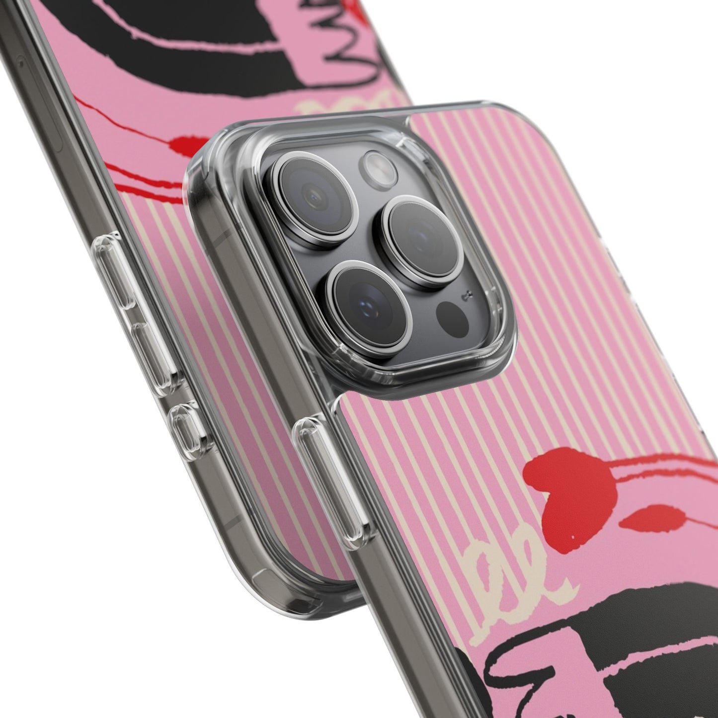 Clear Impact-Resistant Case — Pink Cute Heart Cartoon Design