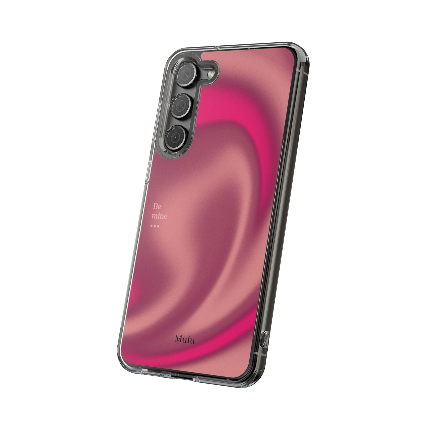 Clear Impact Phone Case — Pink Satin Swirl "Be mine" Design