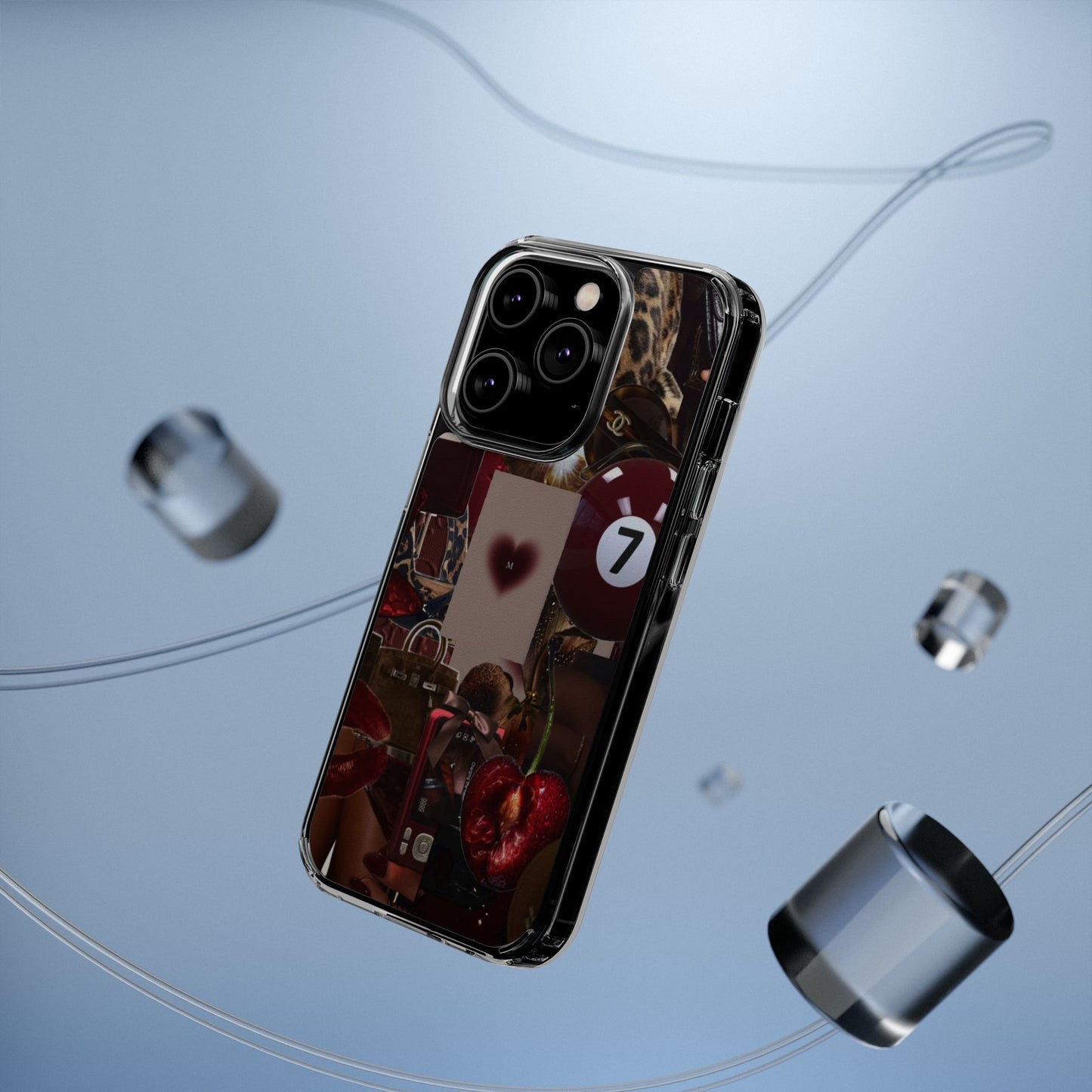 Clear Impact-Resistant Phone Case — Retro Cherry Collage Design