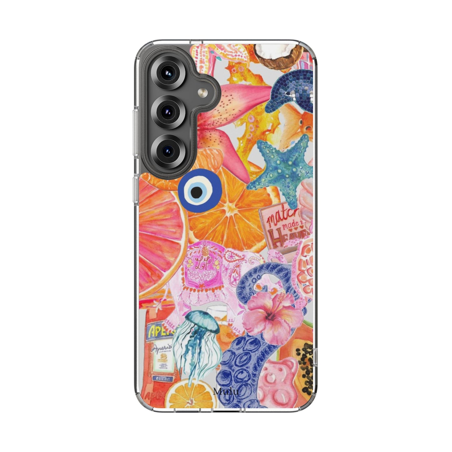Clear Impact-Resistant Phone Case — Colorful Tropical Collage Design