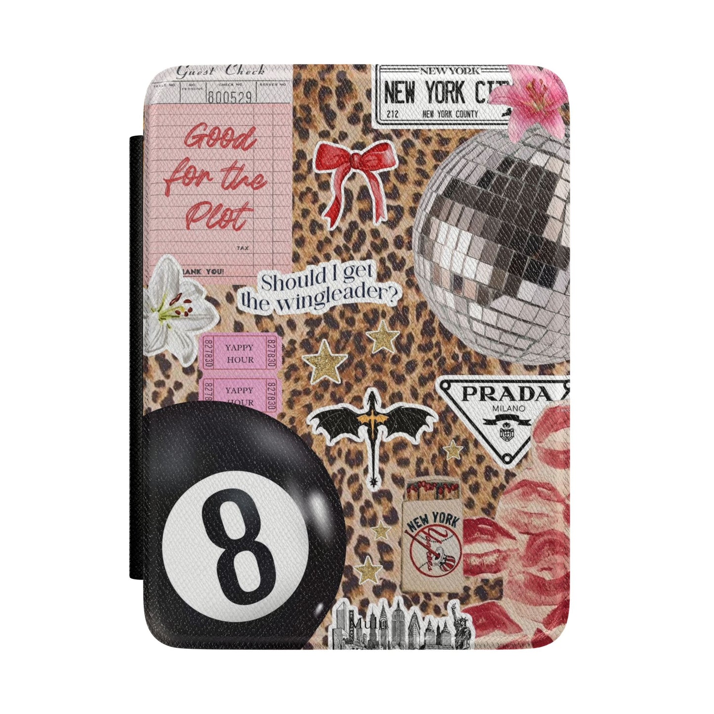 Leopard Collage Kindle Case — Retro Disco, 8-Ball & Sticker Patch Design