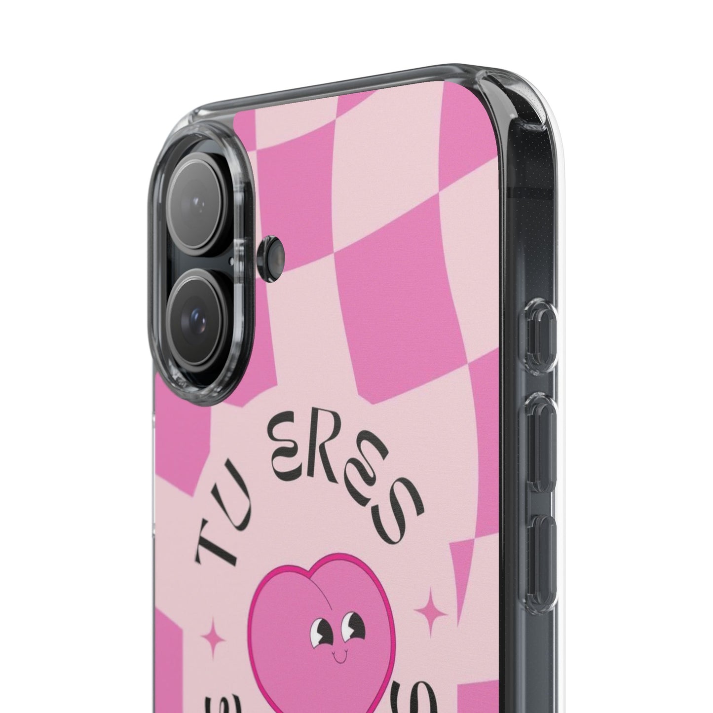 Clear Impact-Resistant Phone Case — Pink Checkerheart “Tu Eres Suficiente” Design
