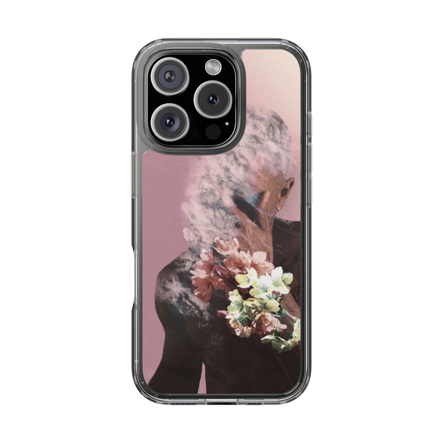 Clear Phone Case — Pink Floral Smoke Art iPhone Case