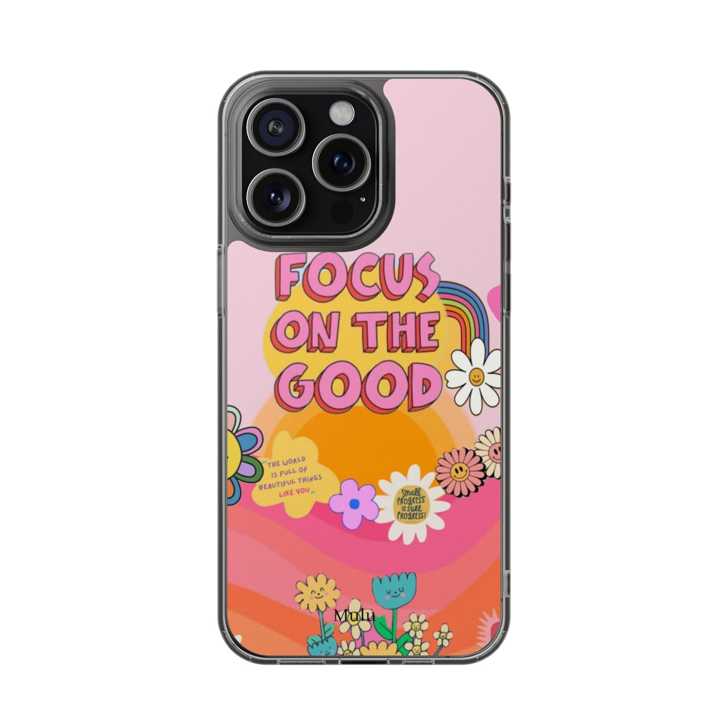 Clear Impact-Resistant Case — "Focus On The Good" Retro Floral Phone Cover