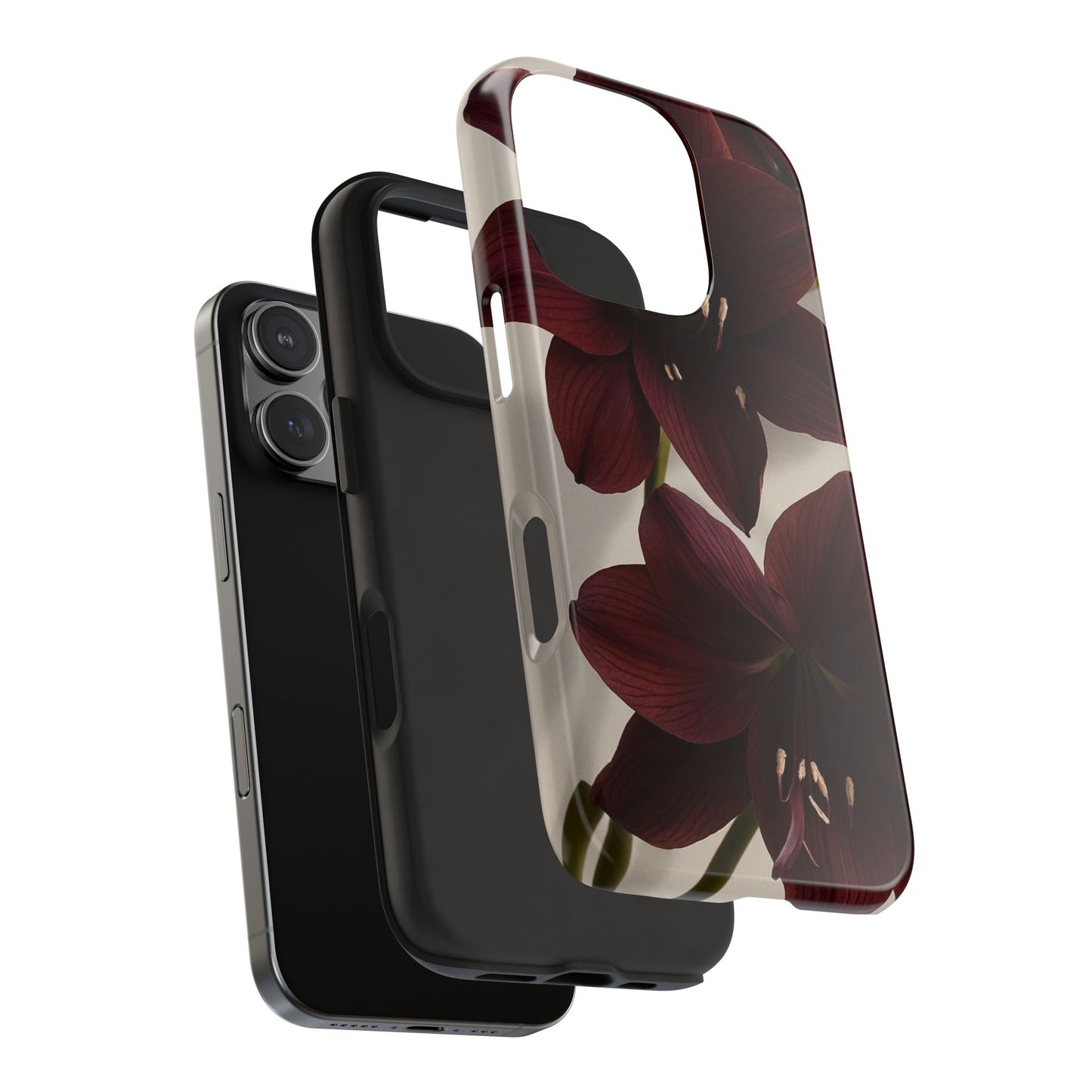 Amaryllis Noir Tough Phone Case — Dark Burgundy Floral Protective Cover