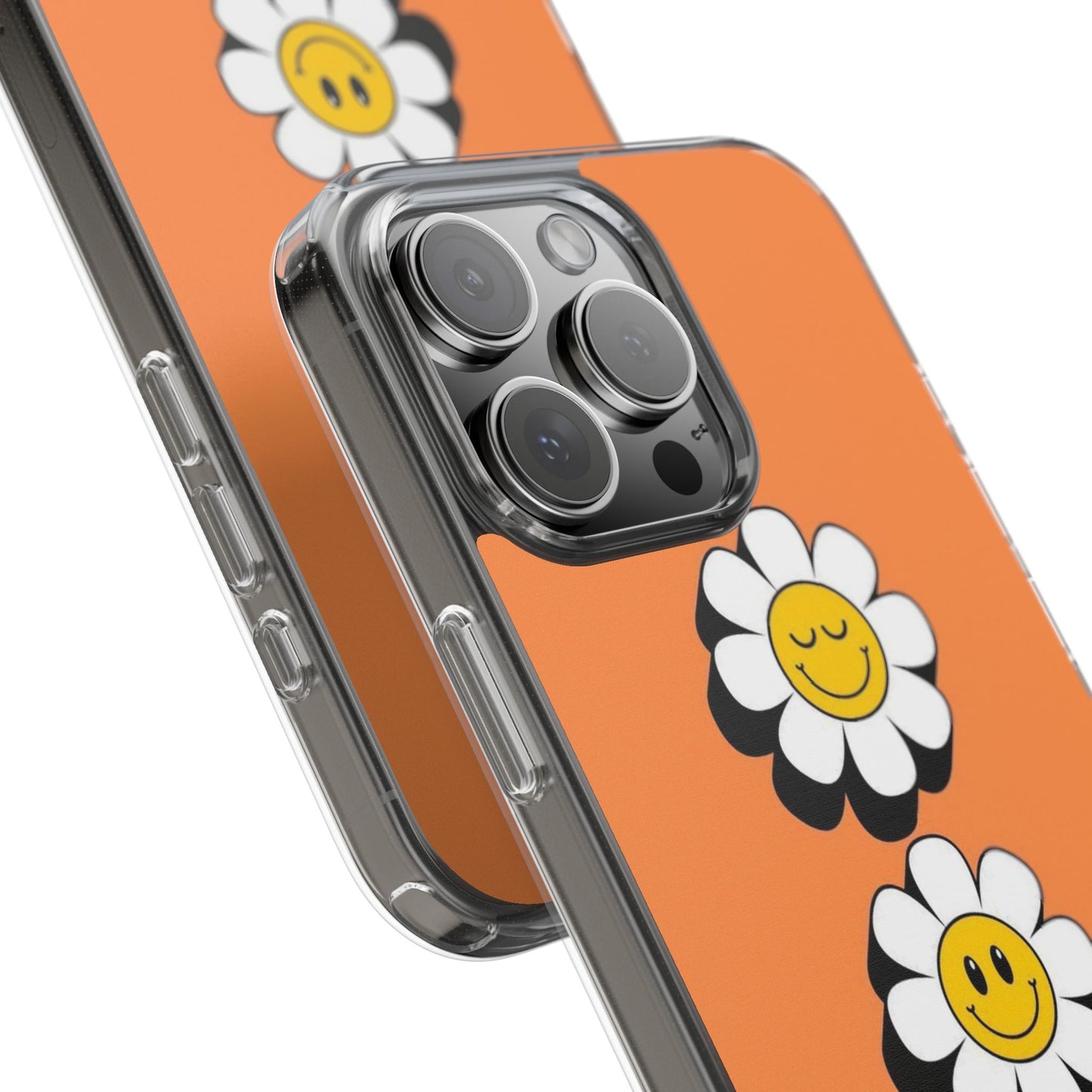 Phone Case — Orange Smiley Daisy Clear Impact‑Resistant Case