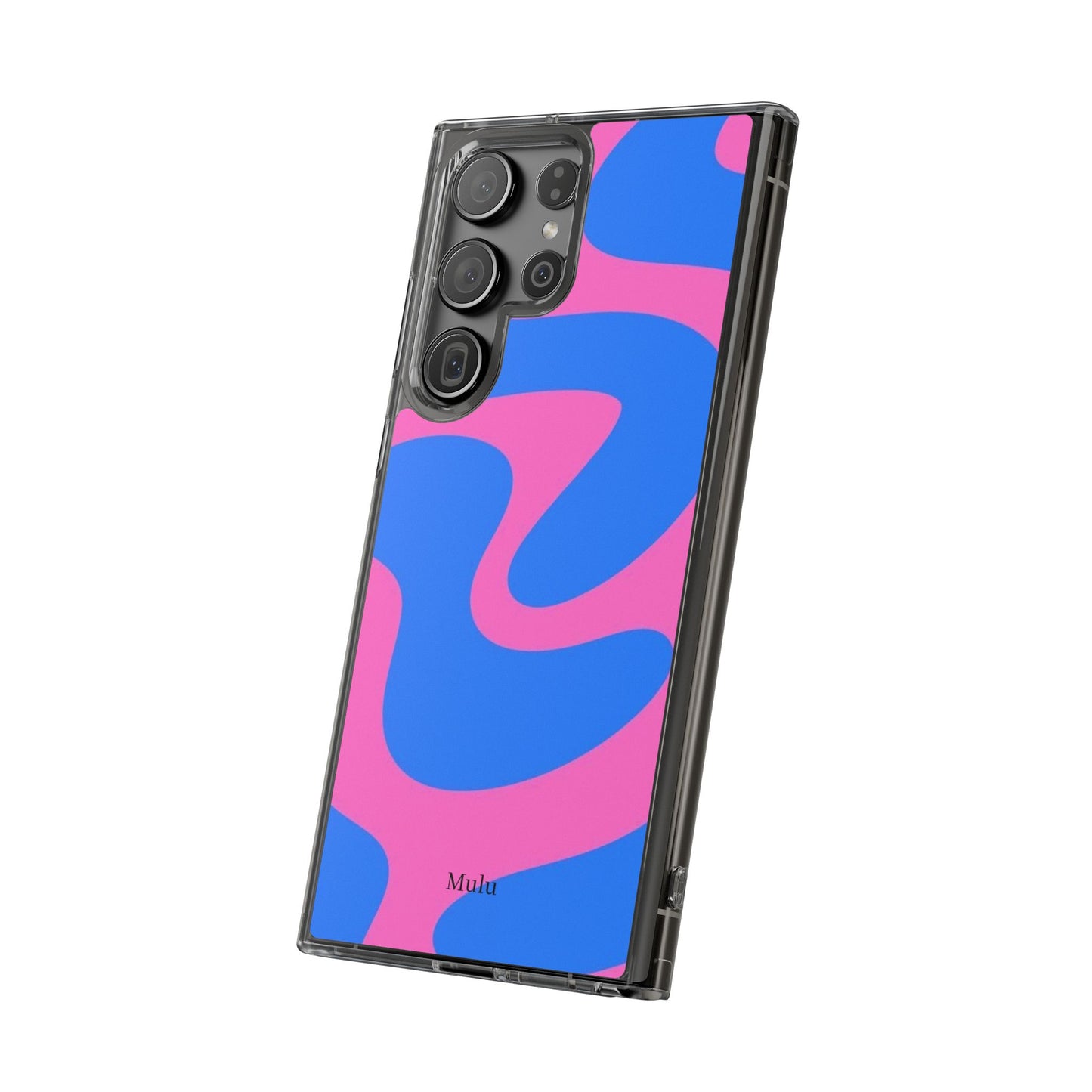 Clear Impact-Resistant Phone Case — Retro Blue & Pink Abstract Swirl