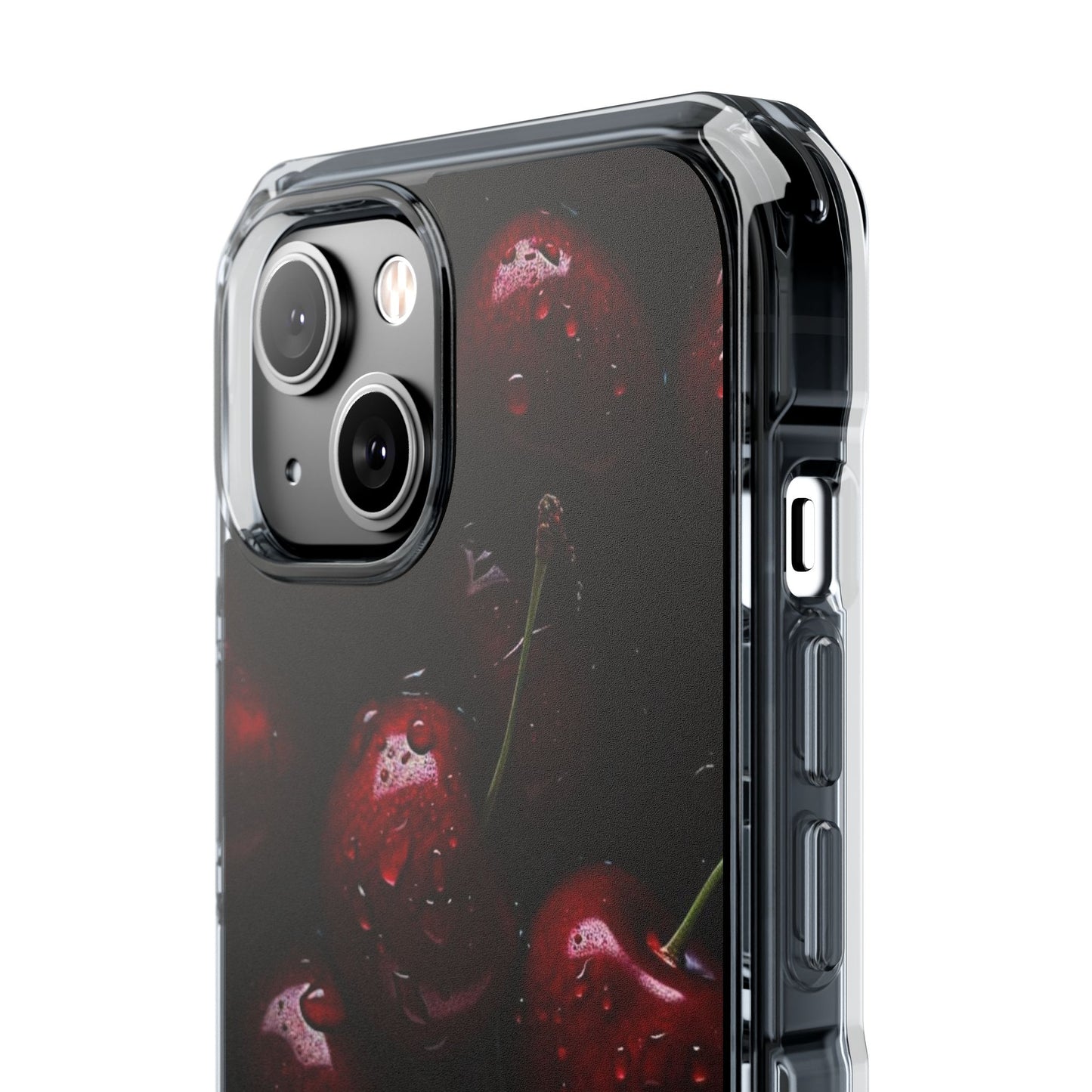 Cherry Pattern Clear Magnetic Phone Case — Dark Red Fruit Design