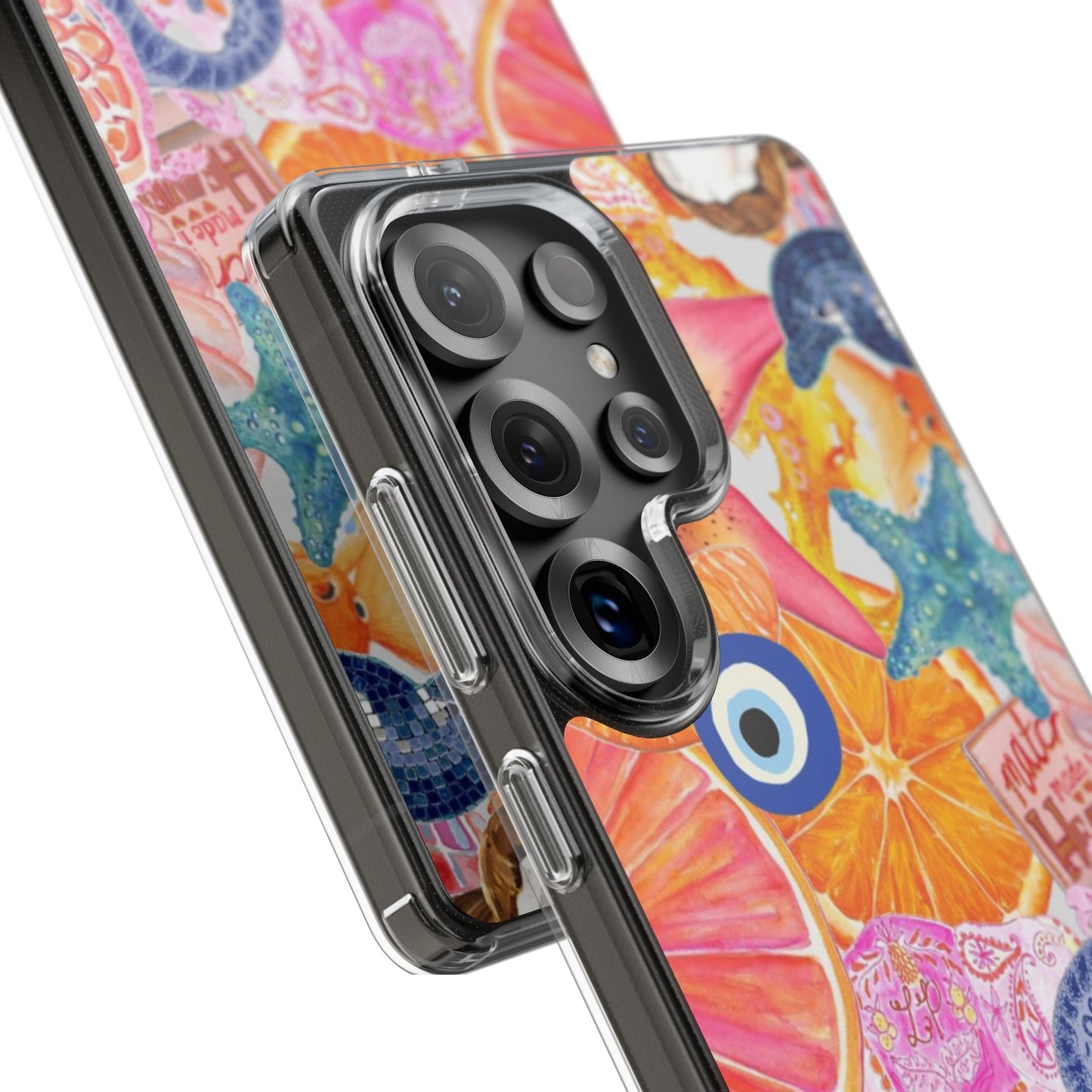 Clear Impact-Resistant Phone Case — Colorful Tropical Collage Design