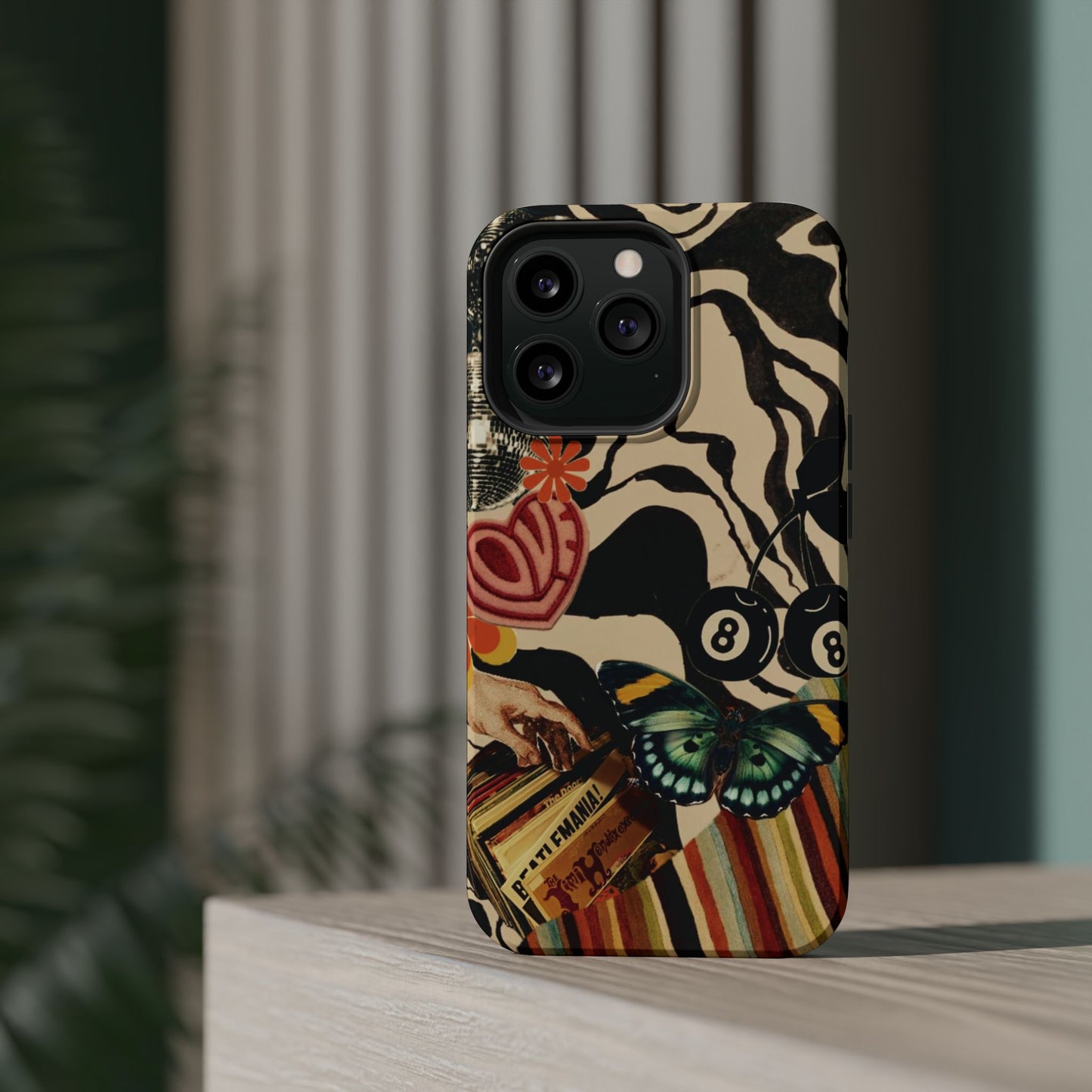 Phone Case — Retro Collage Magnetic Impact-Resistant Case with Butterfly & Zebra Print