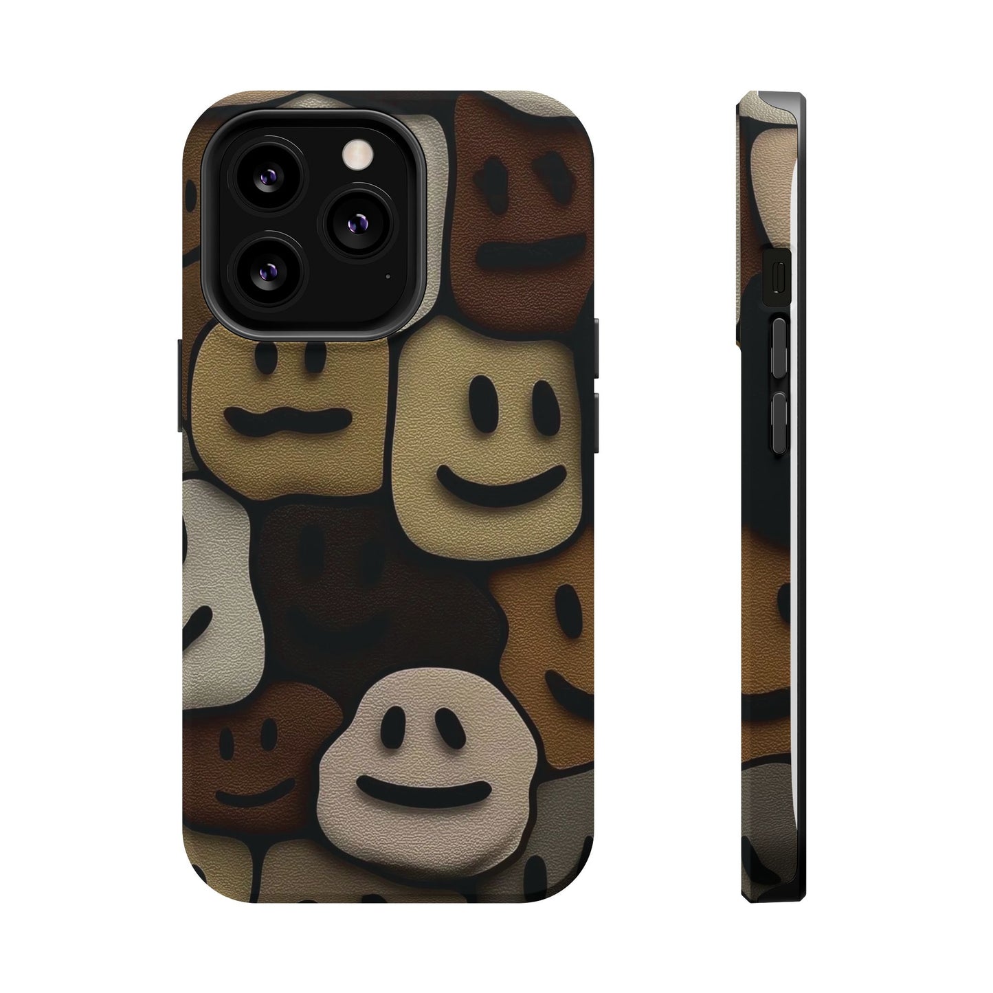 Magnetic Impact-Resistant Case — Brown Smiley Tile Phone Cover