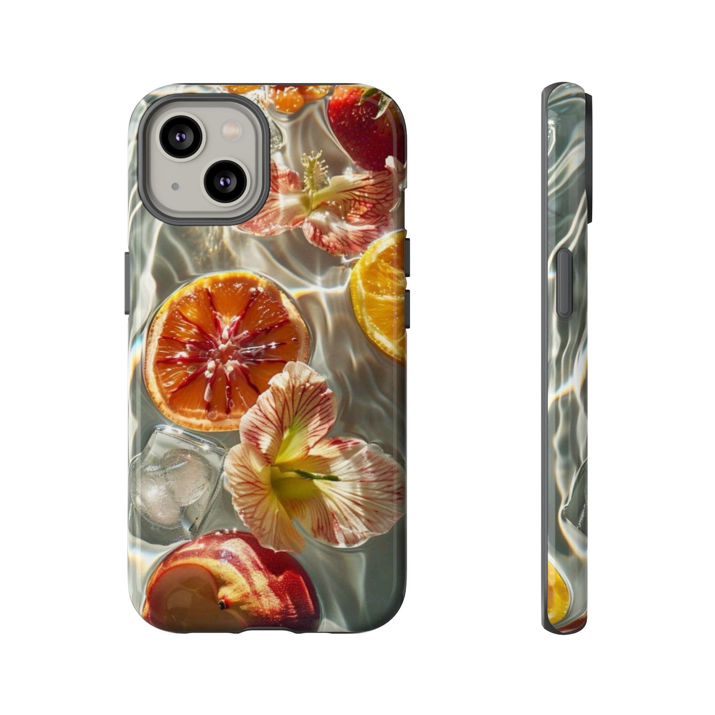 Citrus & Hibiscus Protective Phone Case – Summer Fruit Water Print Tough Case