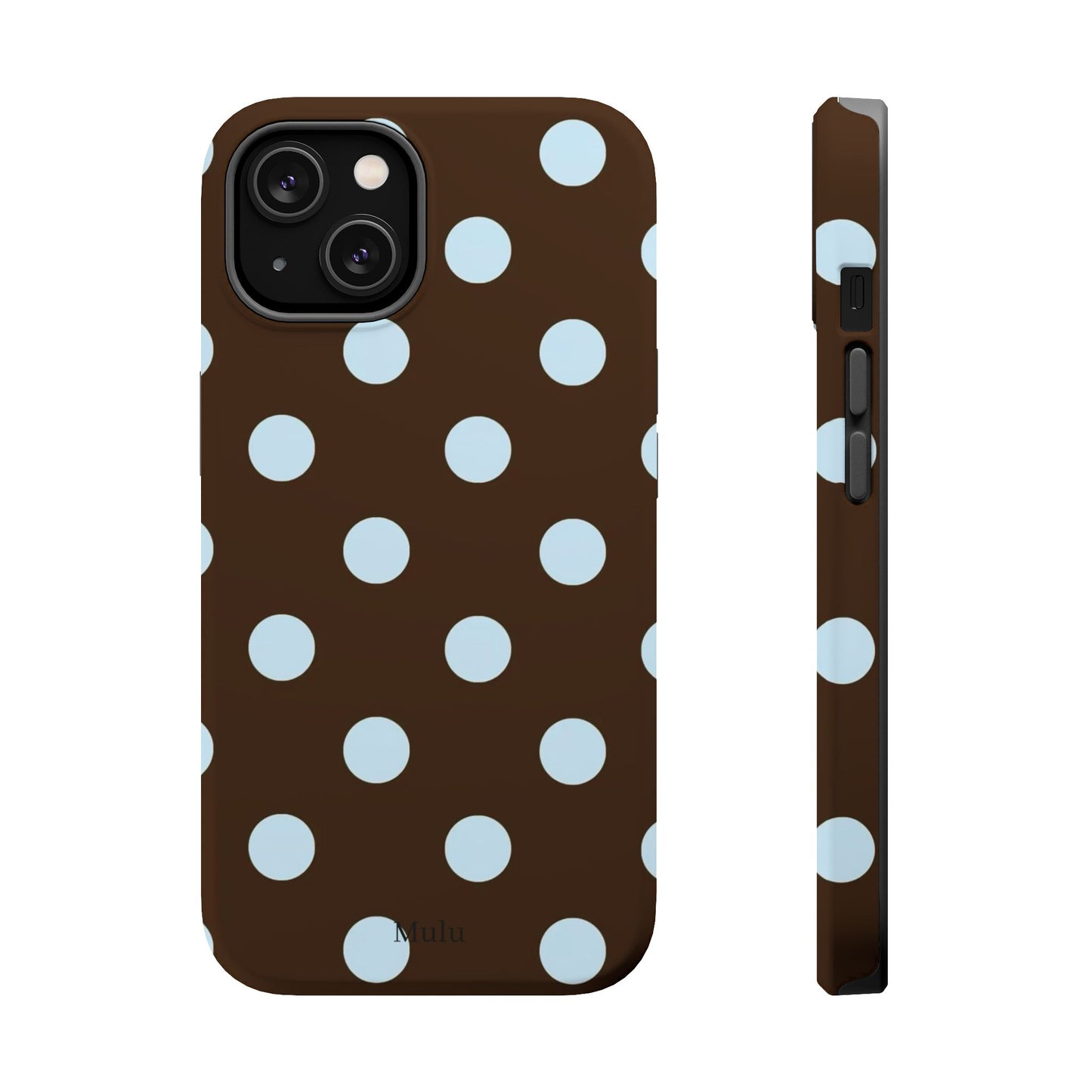 Polka Dot Magnetic Phone Case — Brown with Light Blue Dots, Impact-Resistant