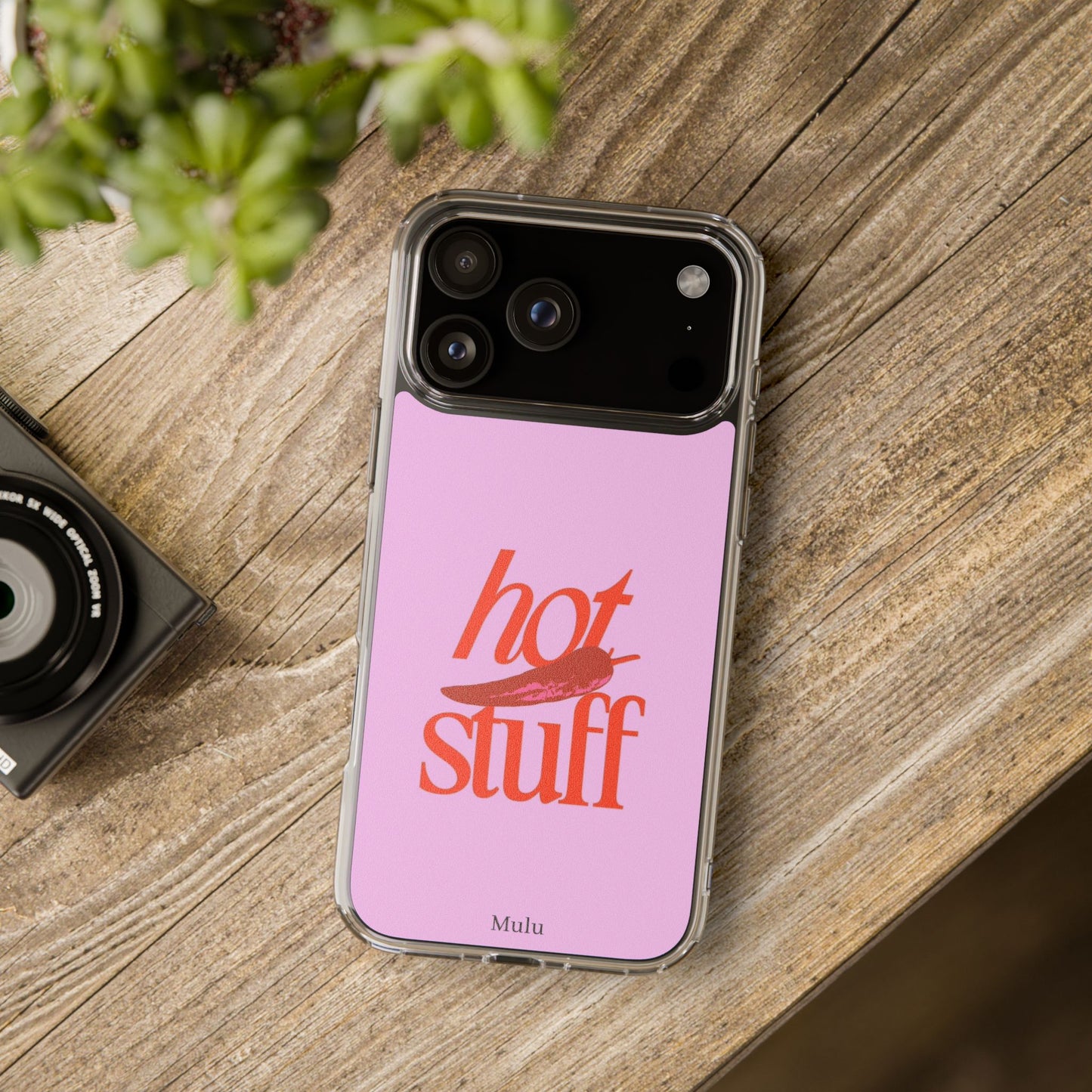 Hot Stuff Clear Impact Phone Case — Pink Retro Typography iPhone Cover