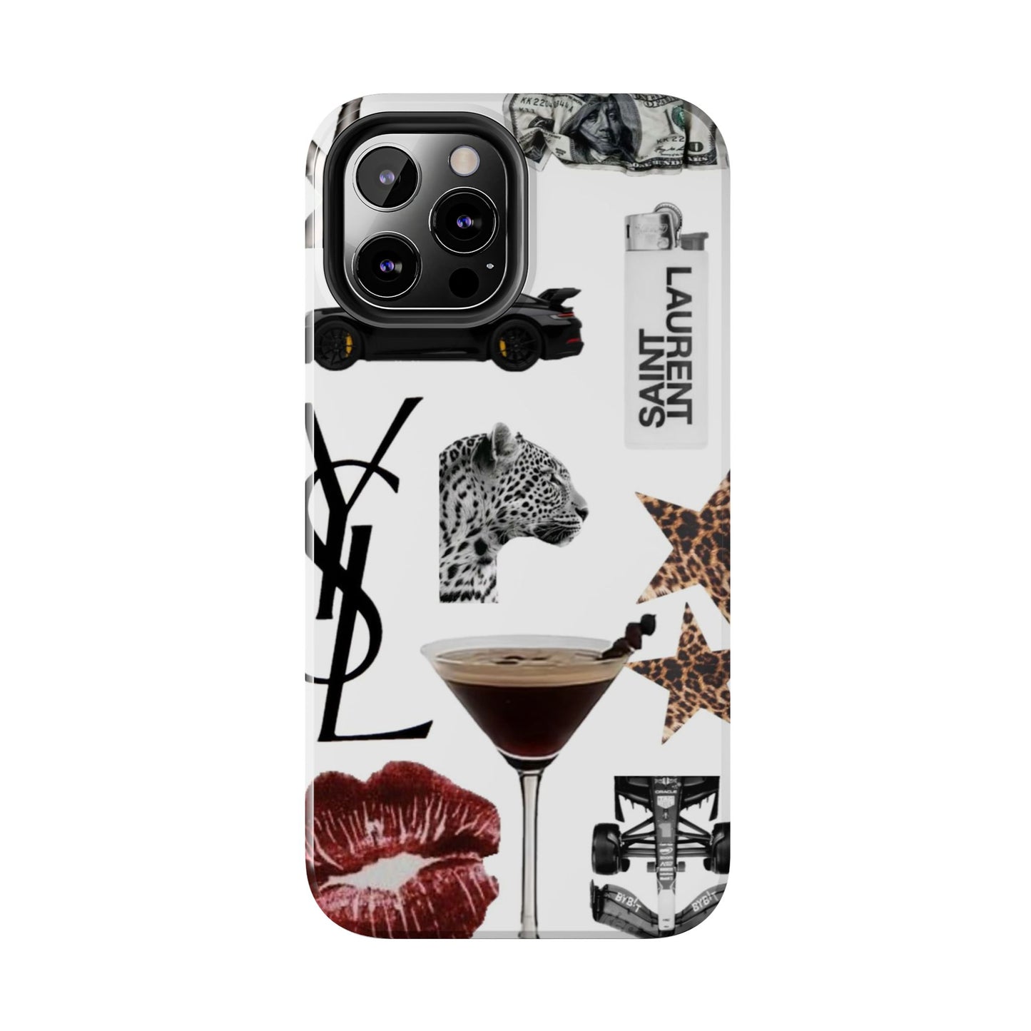 Tough Phone Case — Luxe Fashion Collage with Leopard, Martini & Kiss Print