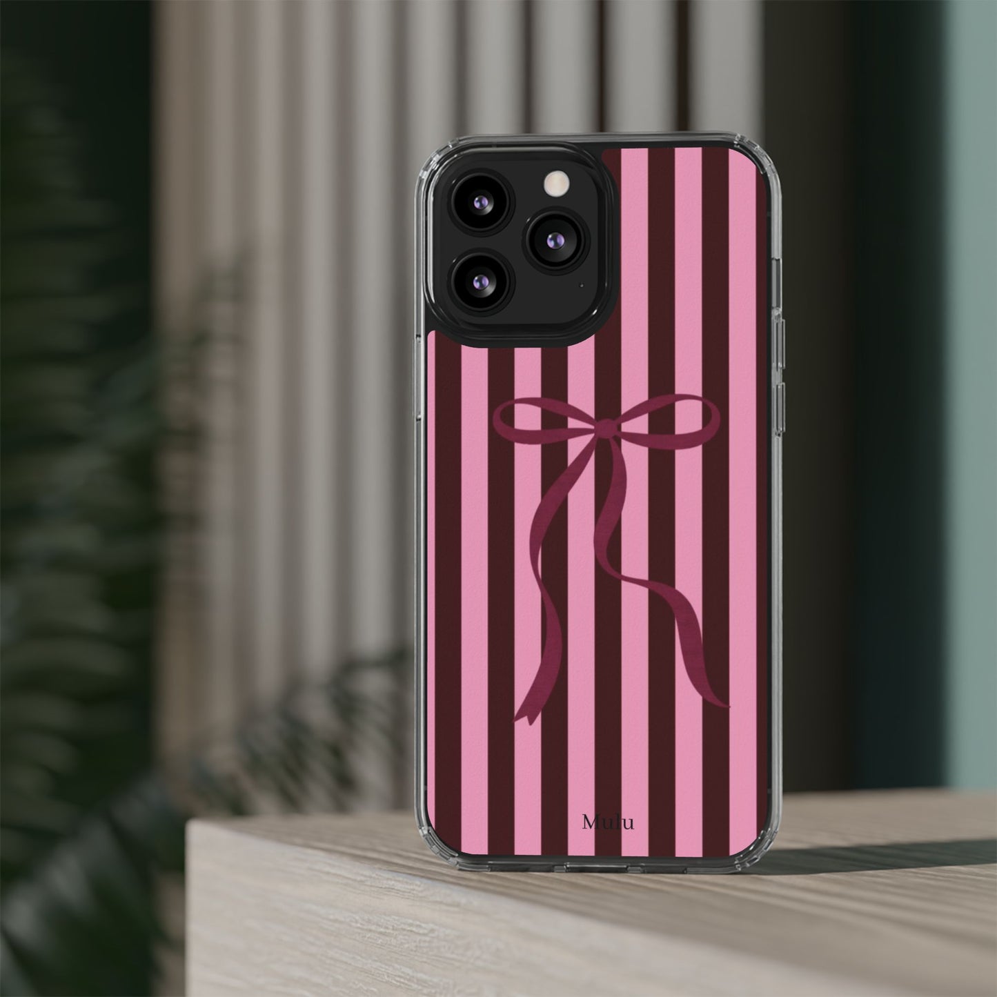 Pink Striped Ribbon Clear Impact-Resistant Phone Case