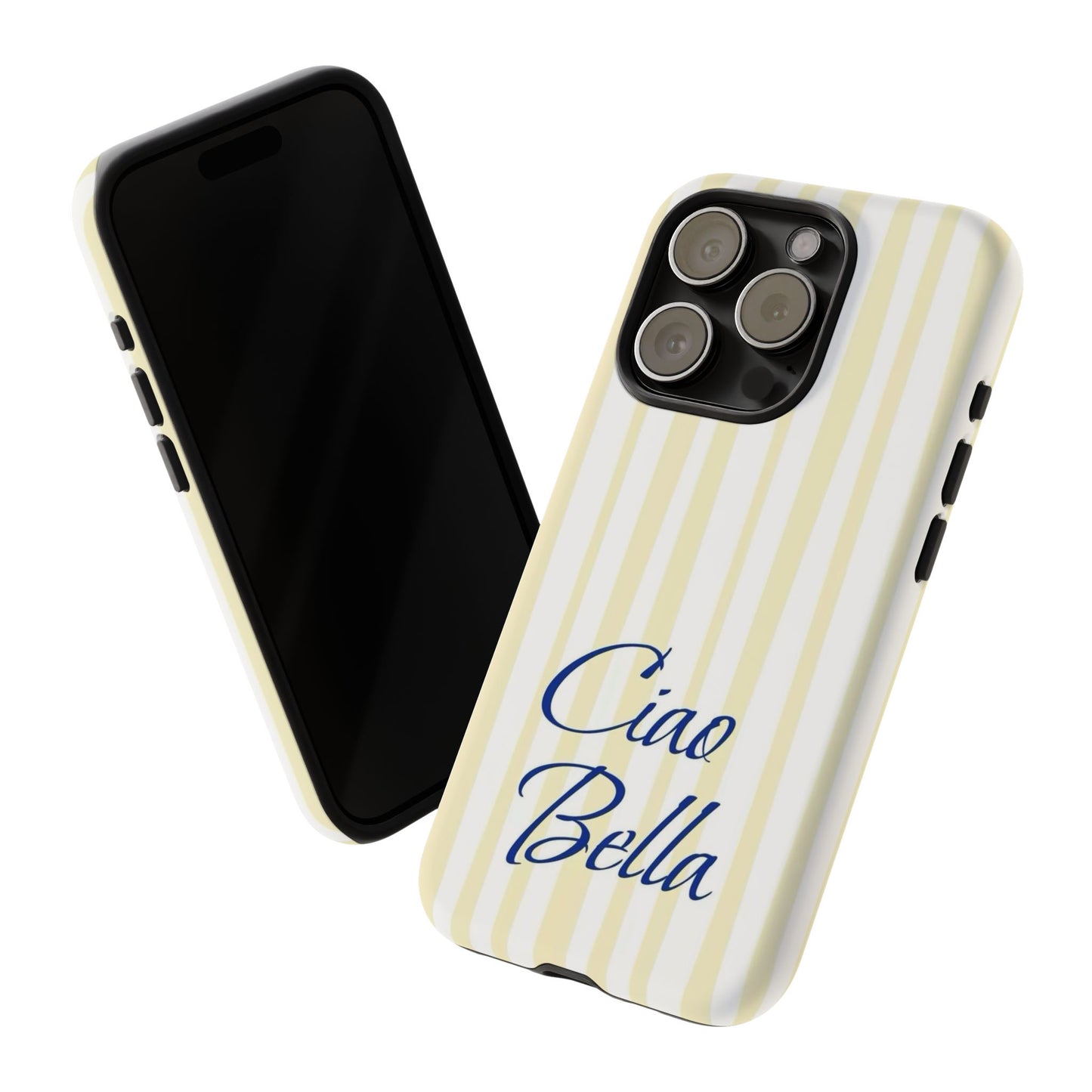 Ciao Bella Phone Case – Striped Elegant Italian Script Protective Cover