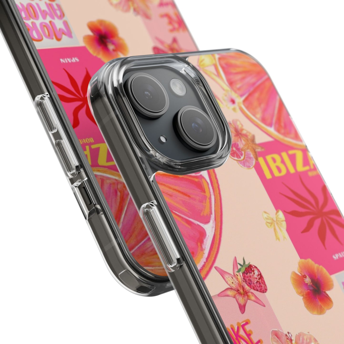 Clear Impact Phone Case — Pink Ibiza Citrus Floral Design